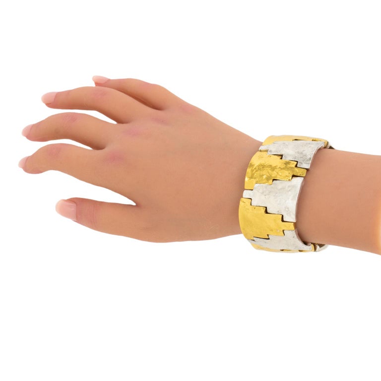 Yves Saint Laurent Gold and Silver Geometric Bracelet For Sale at