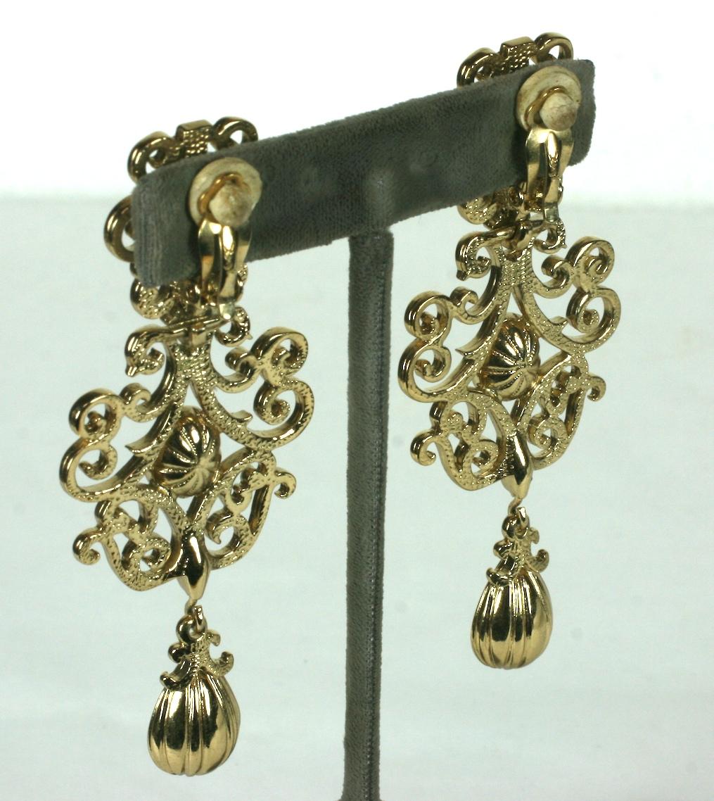 Yves Saint Laurent Gilt Fretwork Earrings In Excellent Condition For Sale In New York, NY