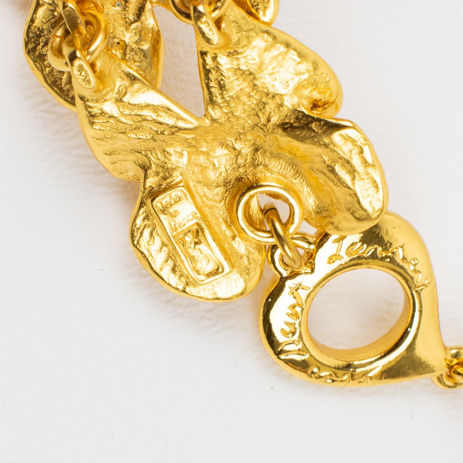 Yves Saint Laurent Bracelet à maillons papillons en métal doré en vente 2