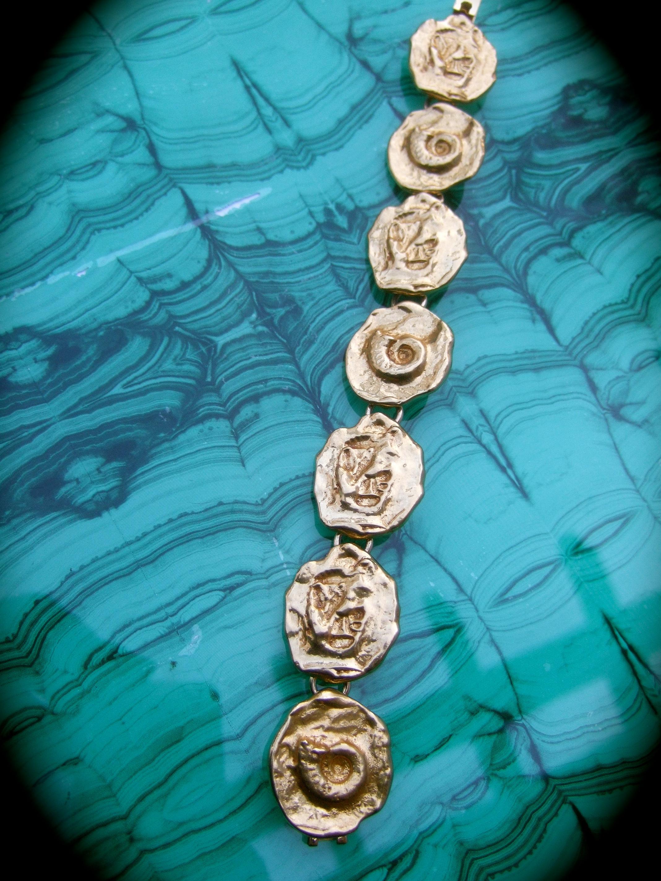 Yves Saint Laurent Gilt Metal Circular Medallion Link Bracelet c 1980s For Sale 5