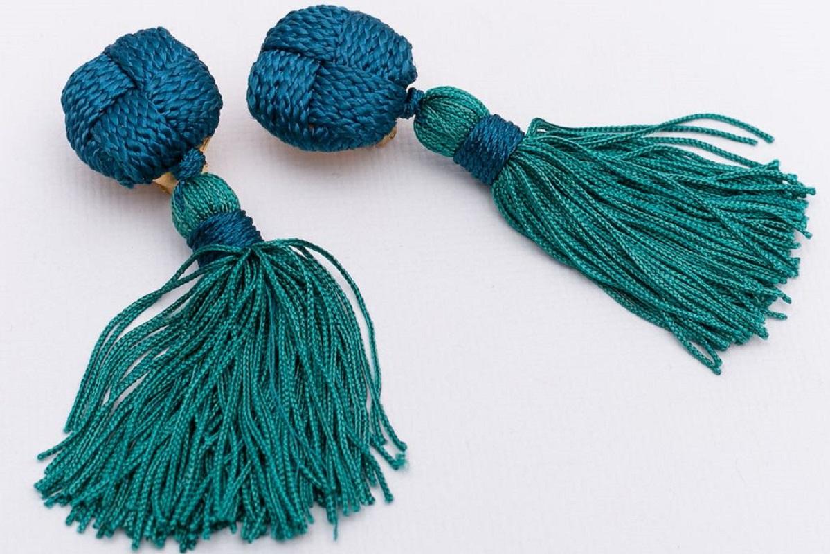 Yves Saint Laurent Gilted Metal Clip-on Tassels Earrings For Sale 1