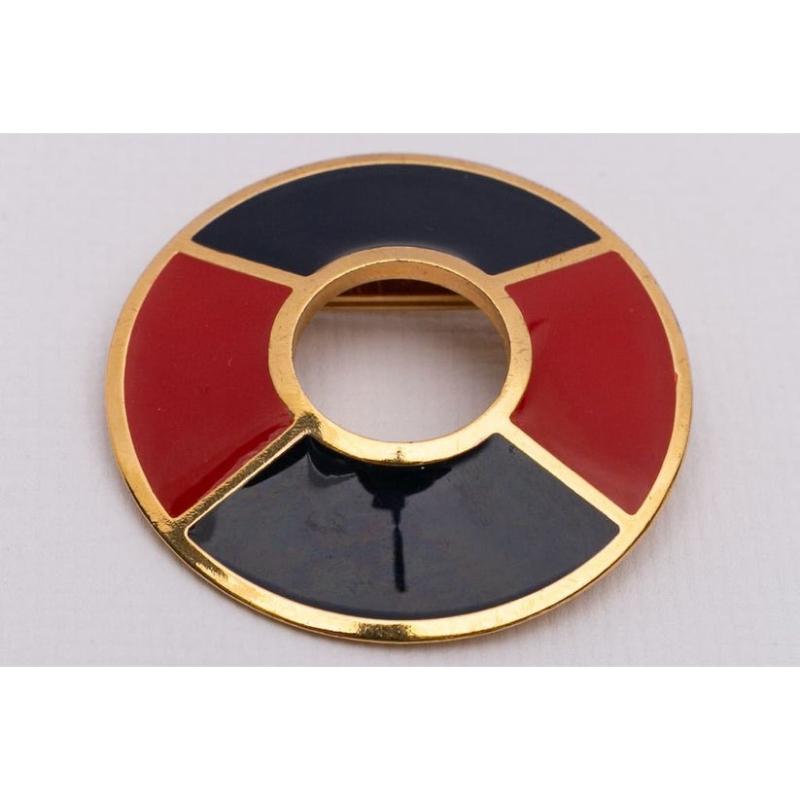 Women's Yves Saint Laurent Gilted Metal Enamelled Brooch For Sale