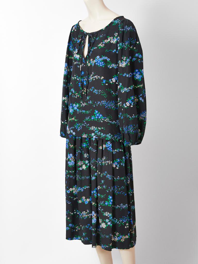 Black Yves Saint Laurent Give Gauche Floral Pattern Silk Ensemble