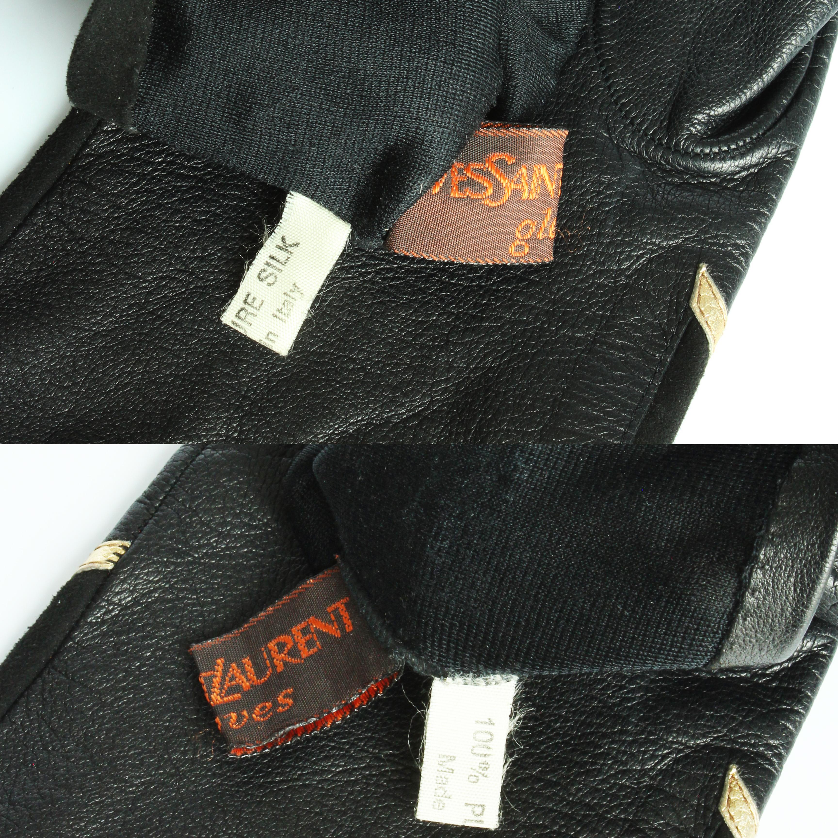Yves Saint Laurent Gloves Black Leather Gold Trim Moroccan Motif Rare Vintage For Sale 6