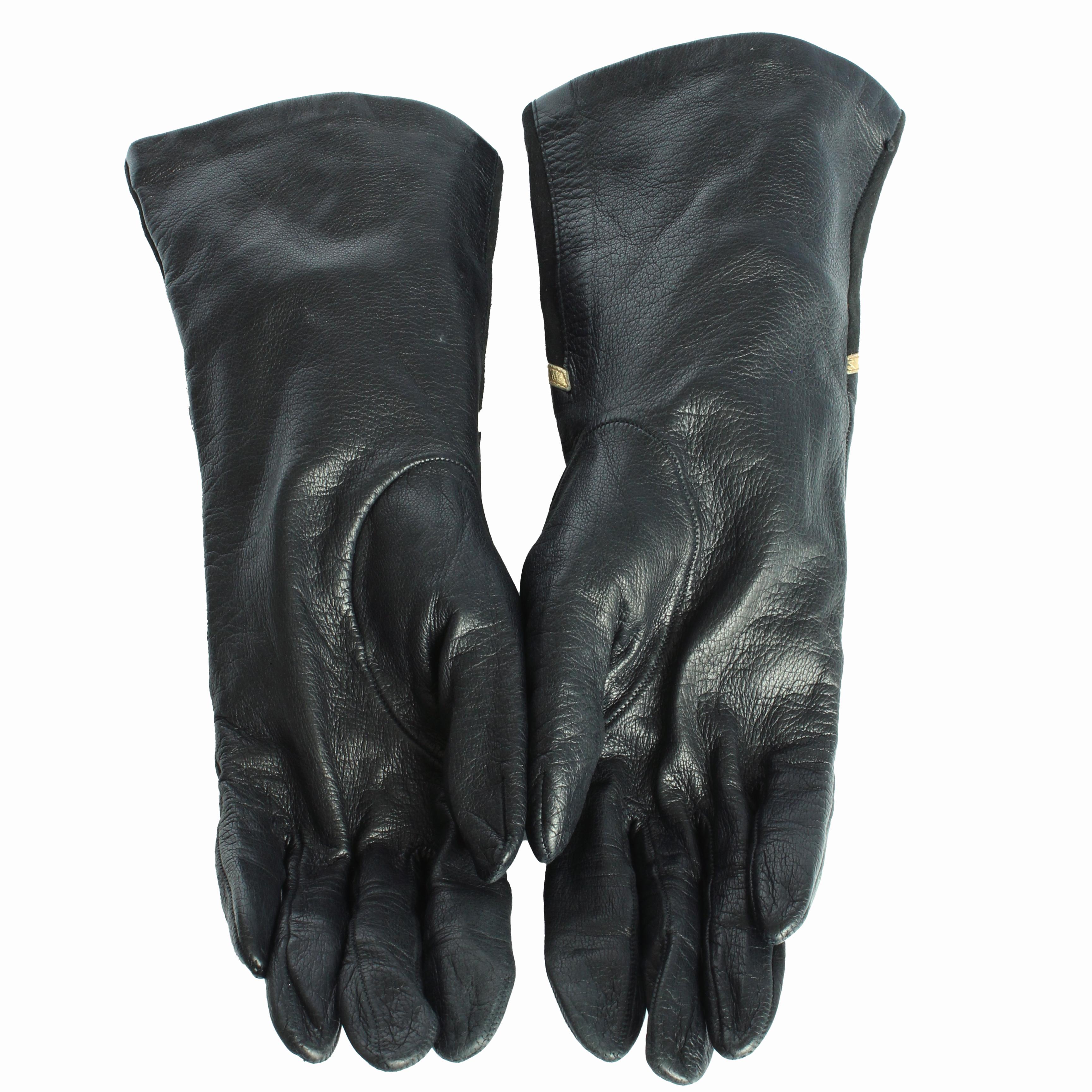 Yves Saint Laurent Gloves Black Leather Gold Trim Moroccan Motif Rare Vintage For Sale 2