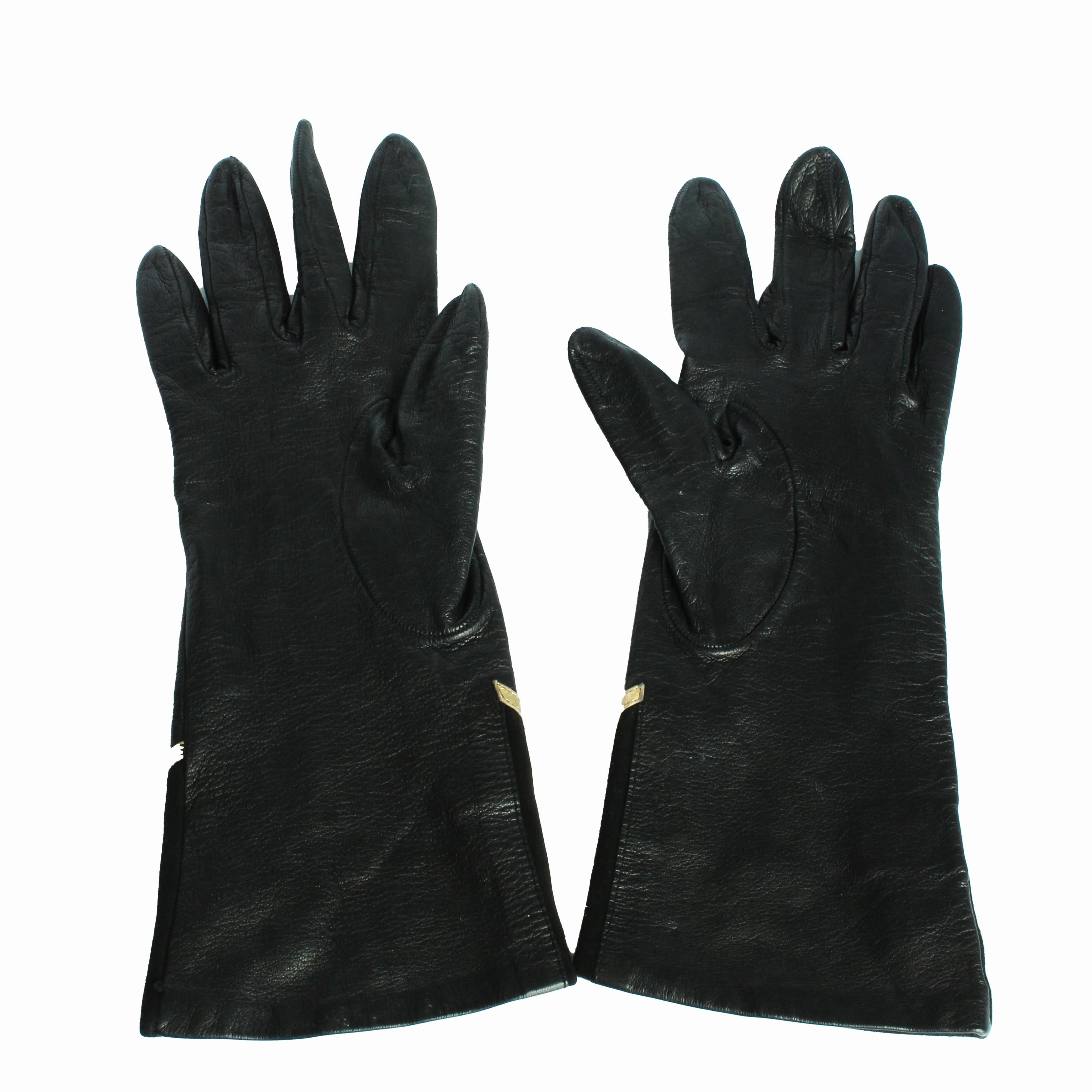 Yves Saint Laurent Gloves Black Leather Gold Trim Moroccan Motif Rare Vintage For Sale 4