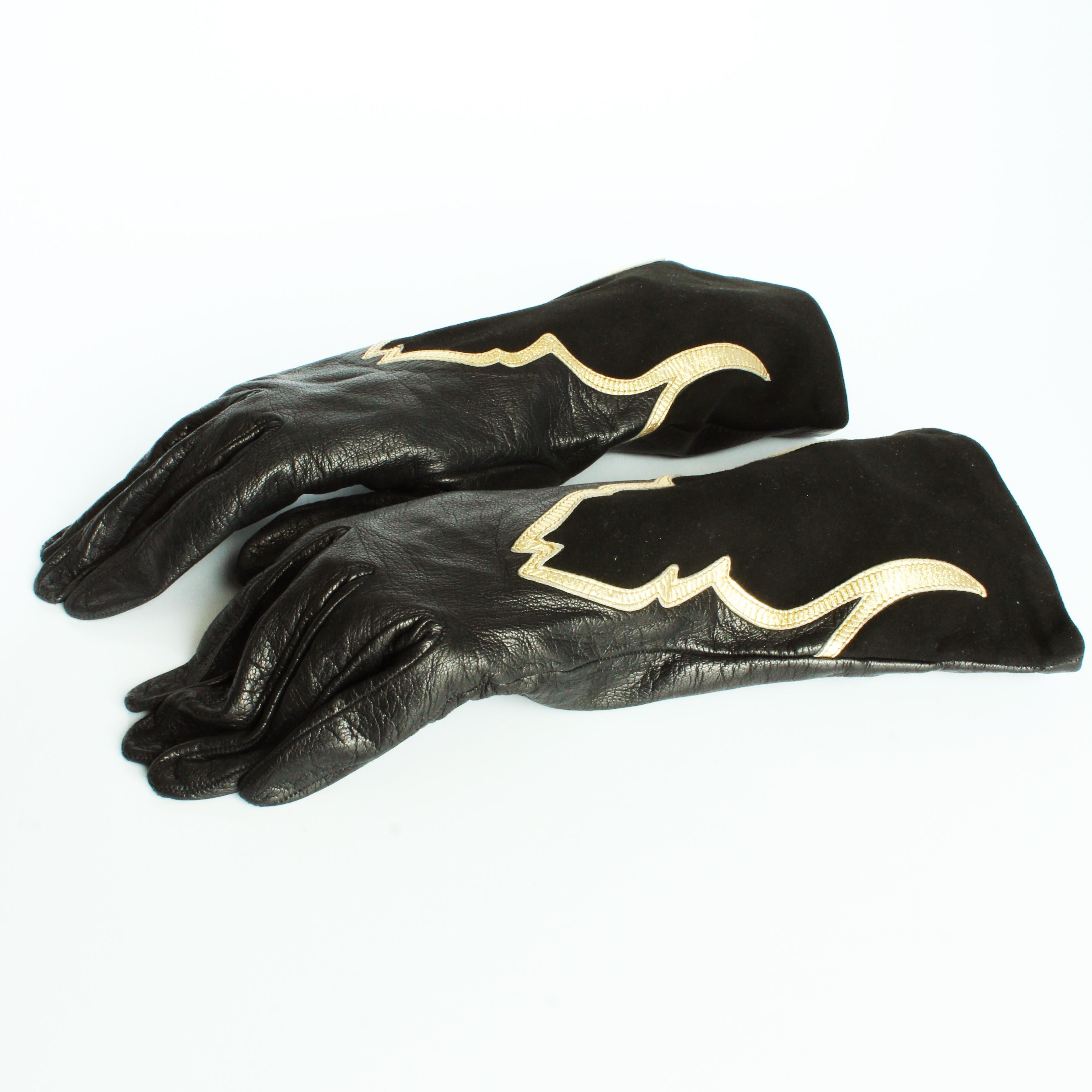 Yves Saint Laurent Gloves Black Leather Gold Trim Moroccan Motif Rare Vintage For Sale 5