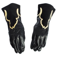 Guanti Yves Saint Laurent in pelle nera con rifiniture in oro con motivo marocchino Raro Vintage