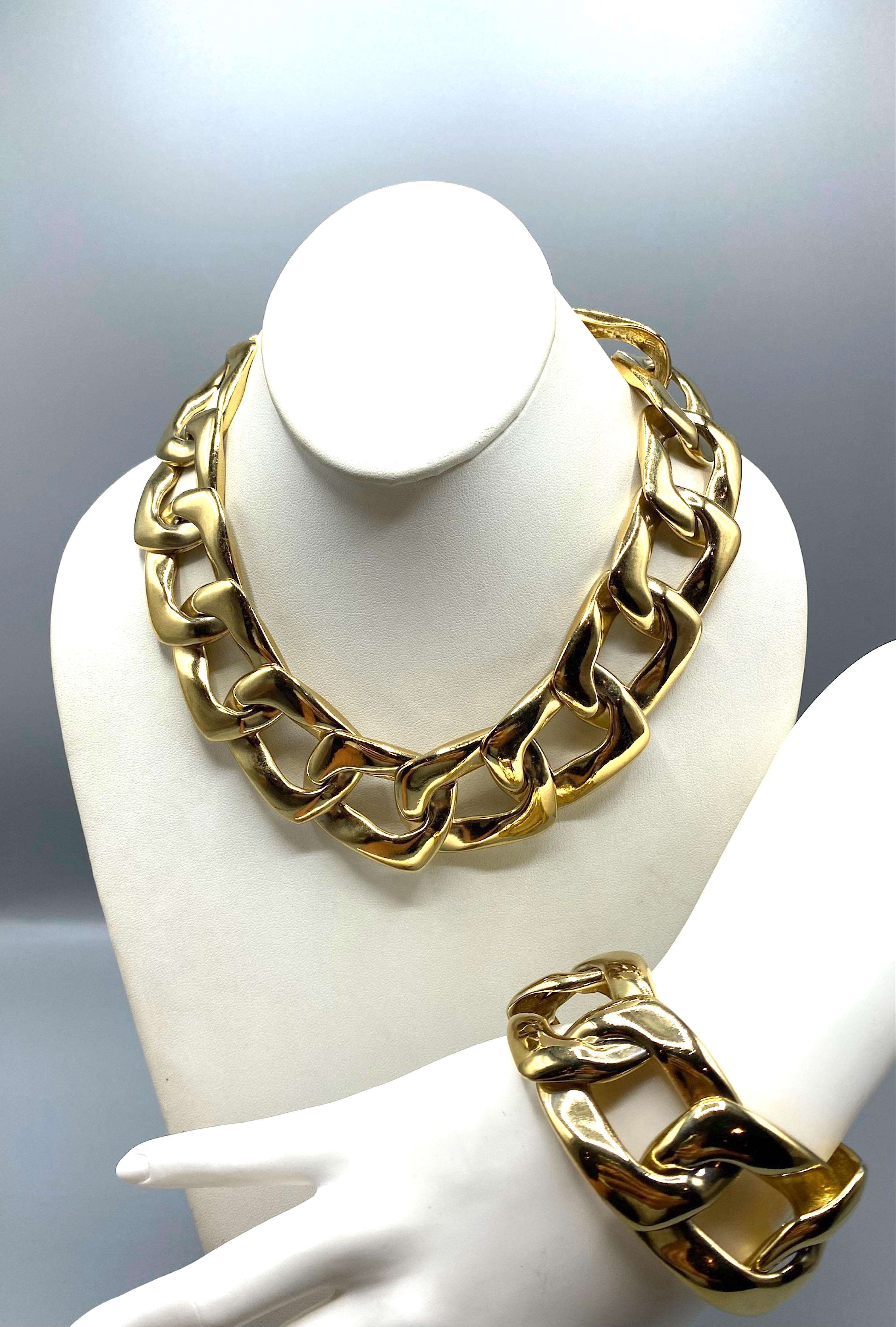 Yves Saint Laurent 1980's Large Gold Link Necklace & Bracelet Set For Sale 11