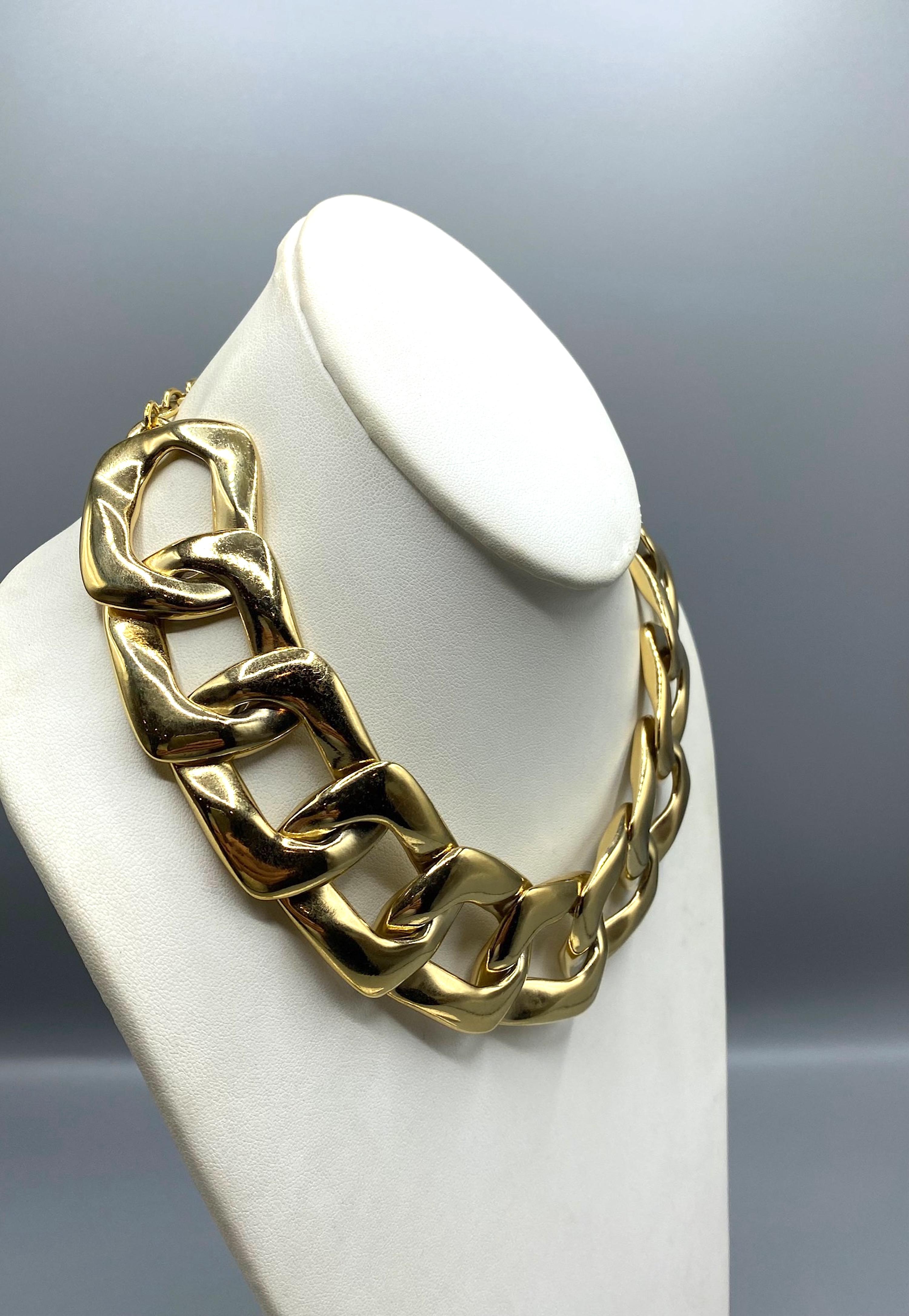 Yves Saint Laurent 1980's Large Gold Link Necklace & Bracelet Set For Sale 4