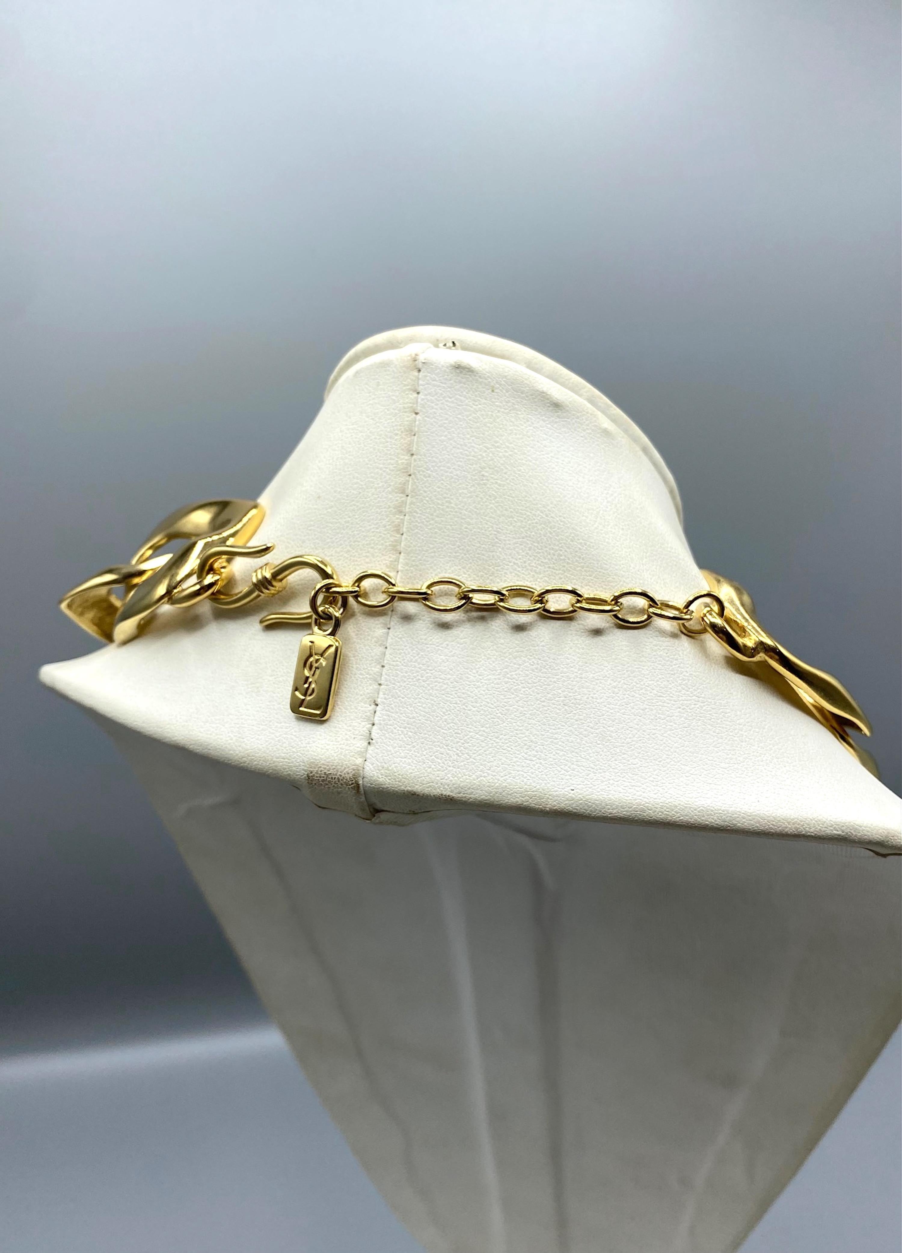 Yves Saint Laurent 1980's Large Gold Link Necklace & Bracelet Set For Sale 5