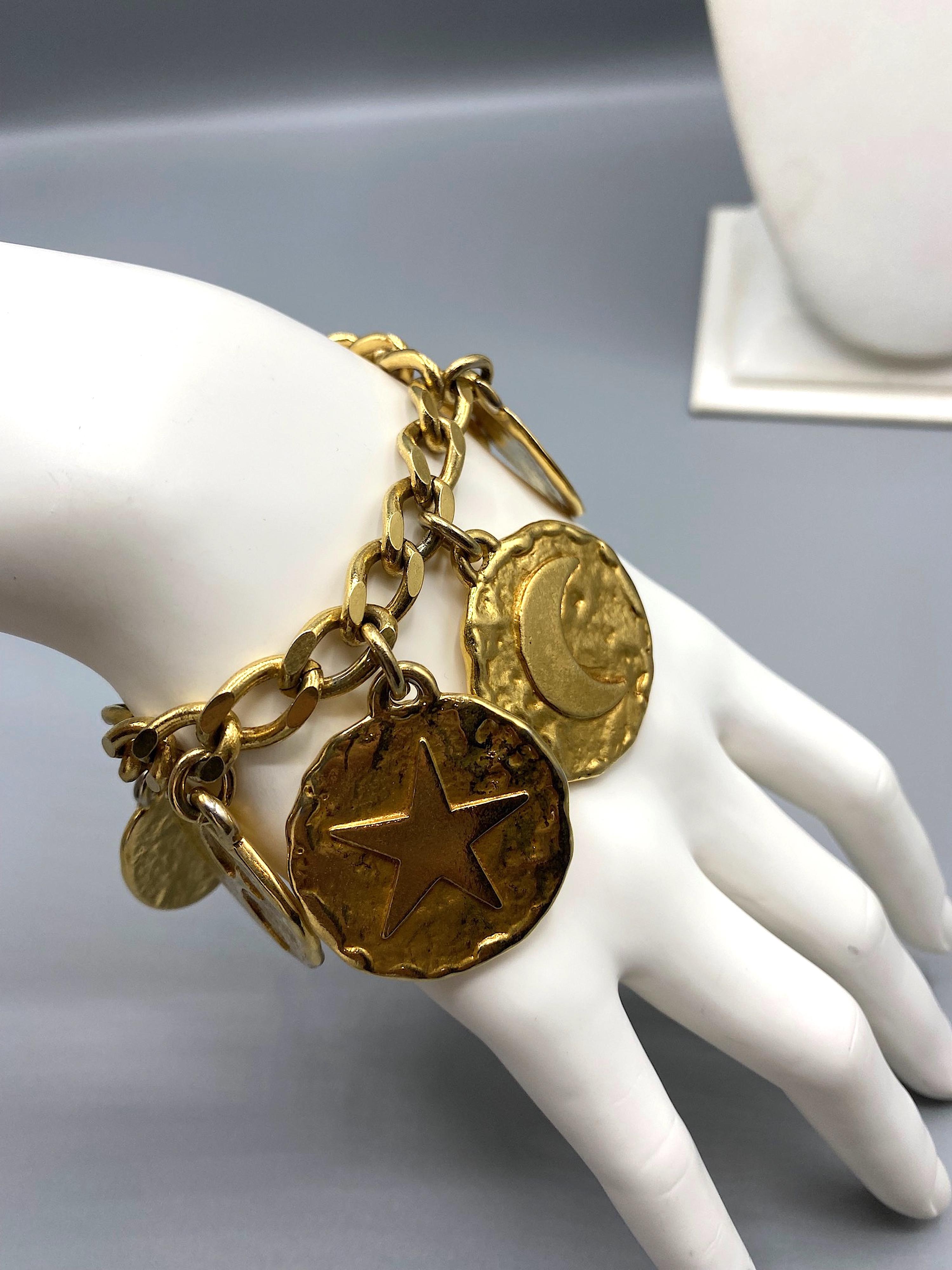 Yves Saint Laurent 1980s Gold Large Charm Necklace & Bracelet Set 3