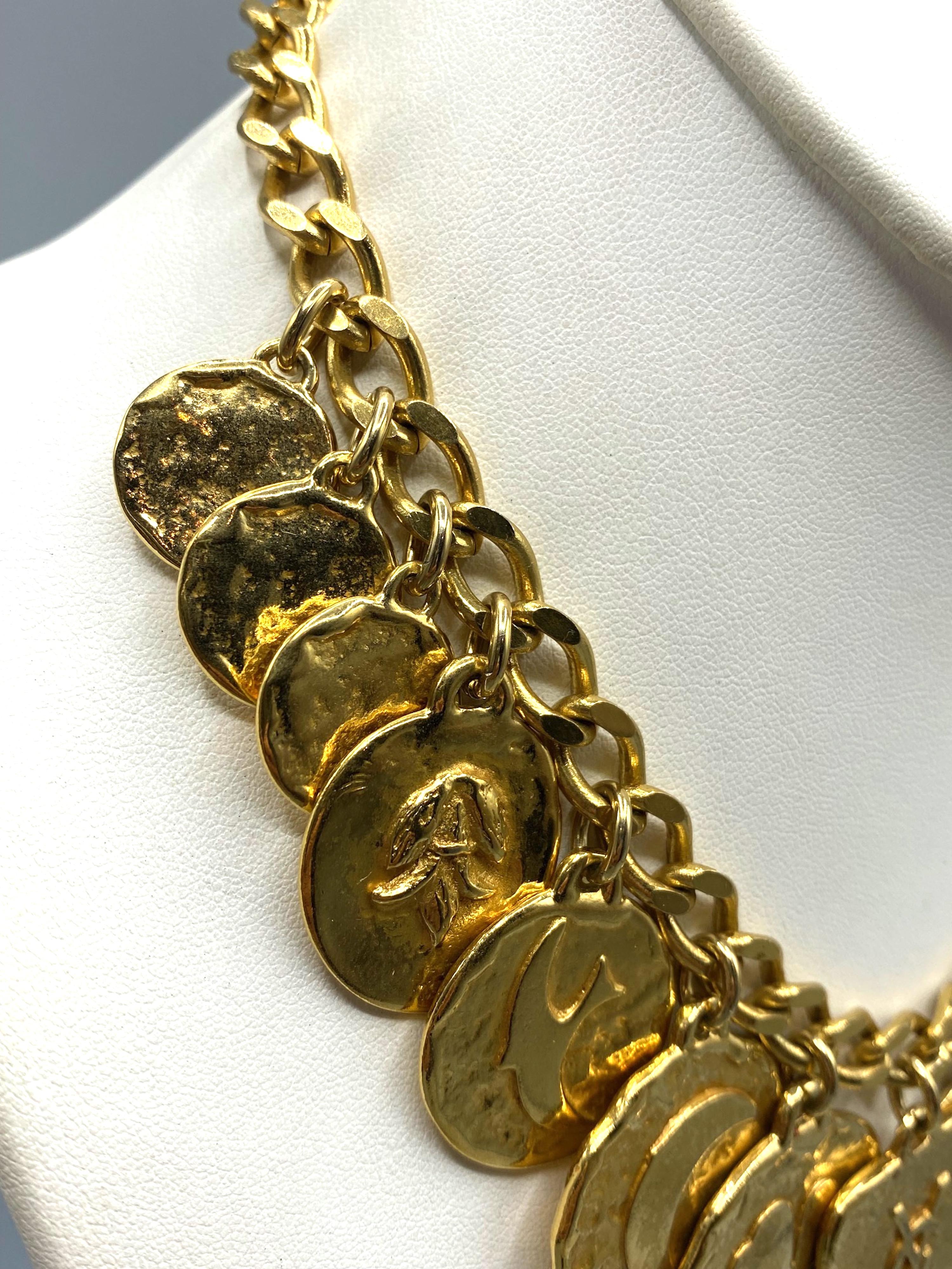 Yves Saint Laurent 1980s Gold Large Charm Necklace & Bracelet Set 4