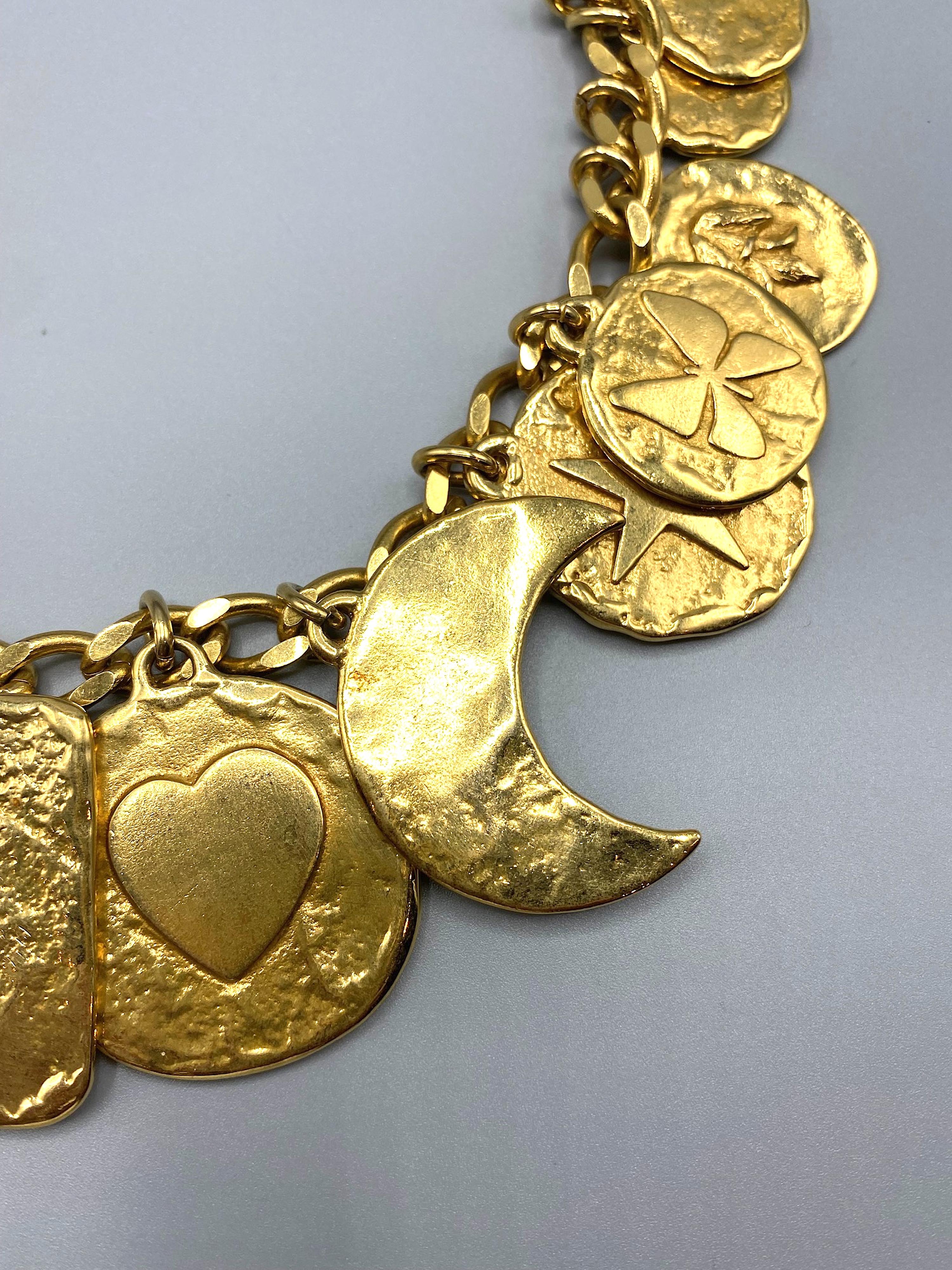 Yves Saint Laurent 1980s Gold Large Charm Necklace & Bracelet Set 5