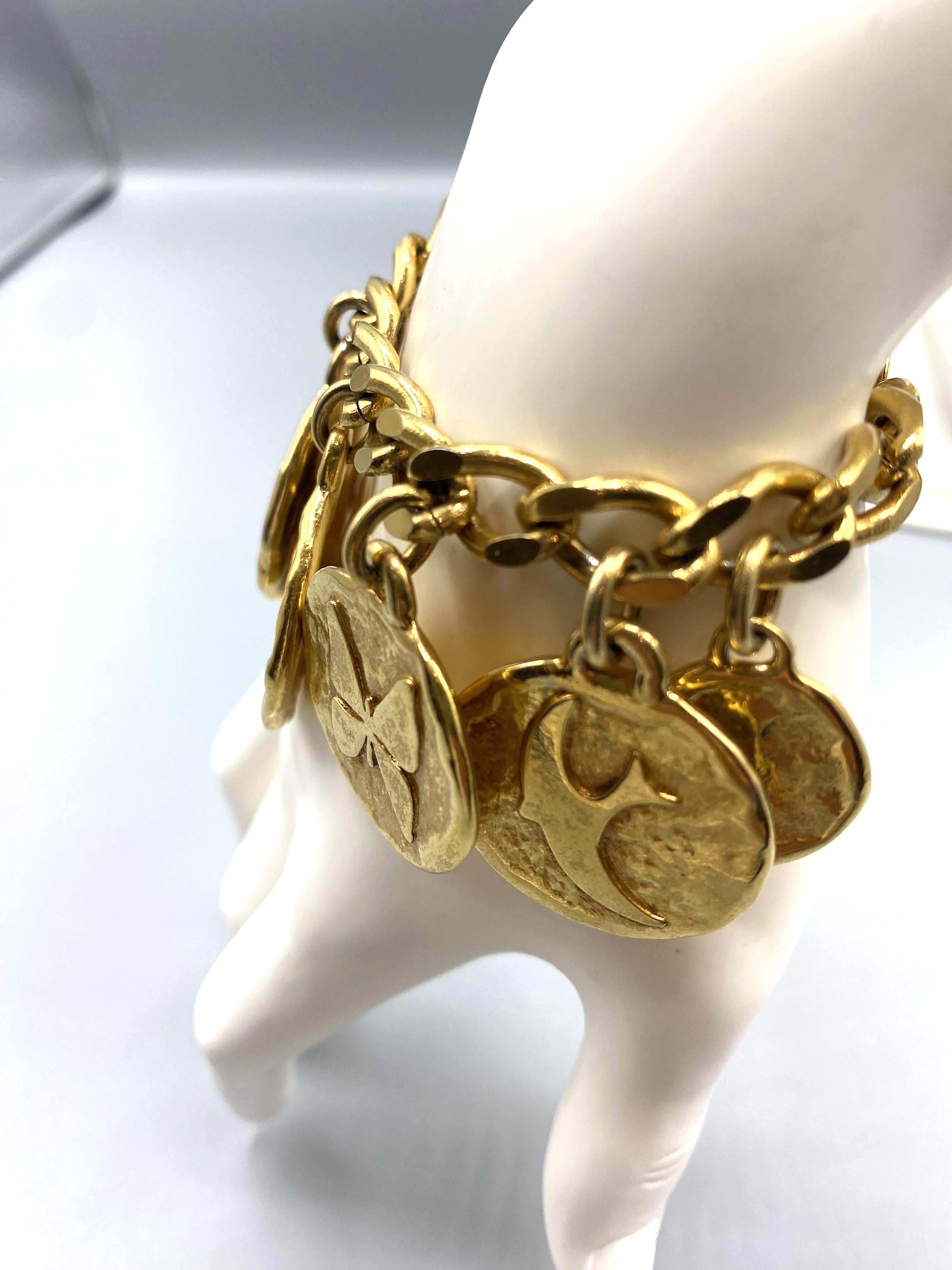 Women's Yves Saint Laurent 1980s Gold Large Charm Necklace & Bracelet Set