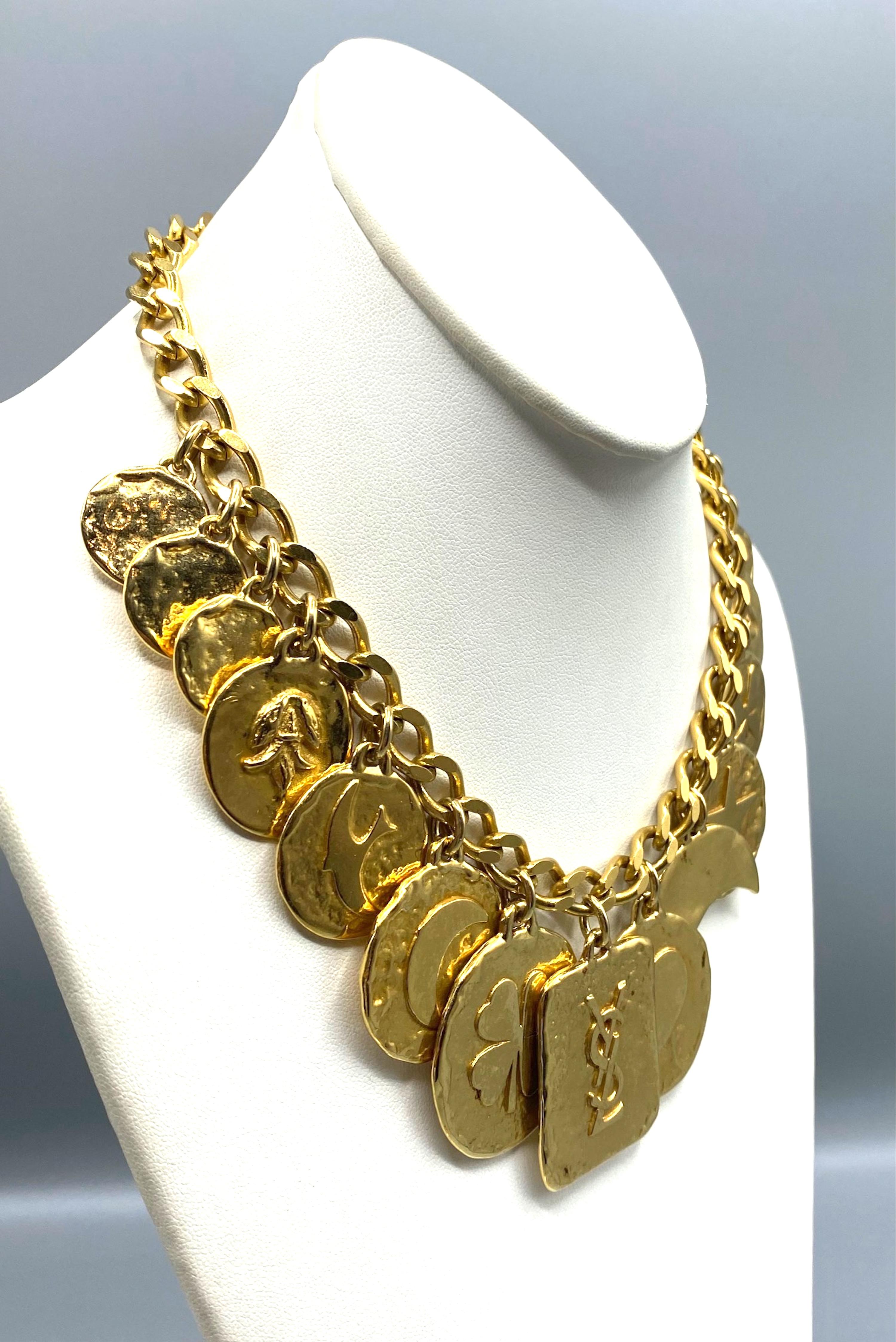 Yves Saint Laurent 1980s Gold Large Charm Necklace & Bracelet Set 2