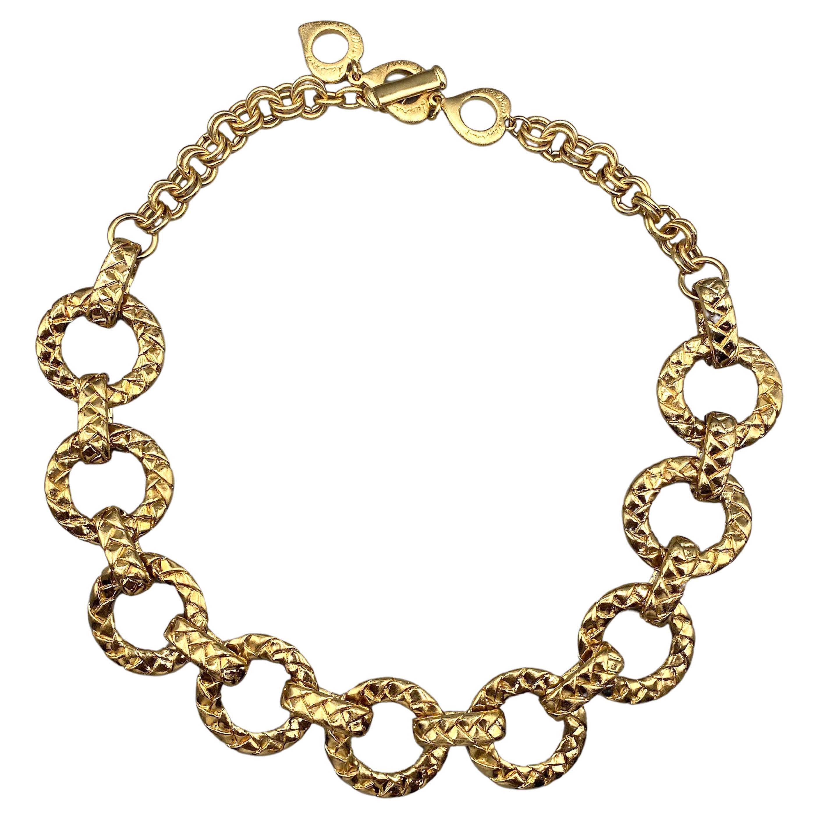 Yves Saint Laurent 1980's Round Quilt Link Chain Necklace For Sale