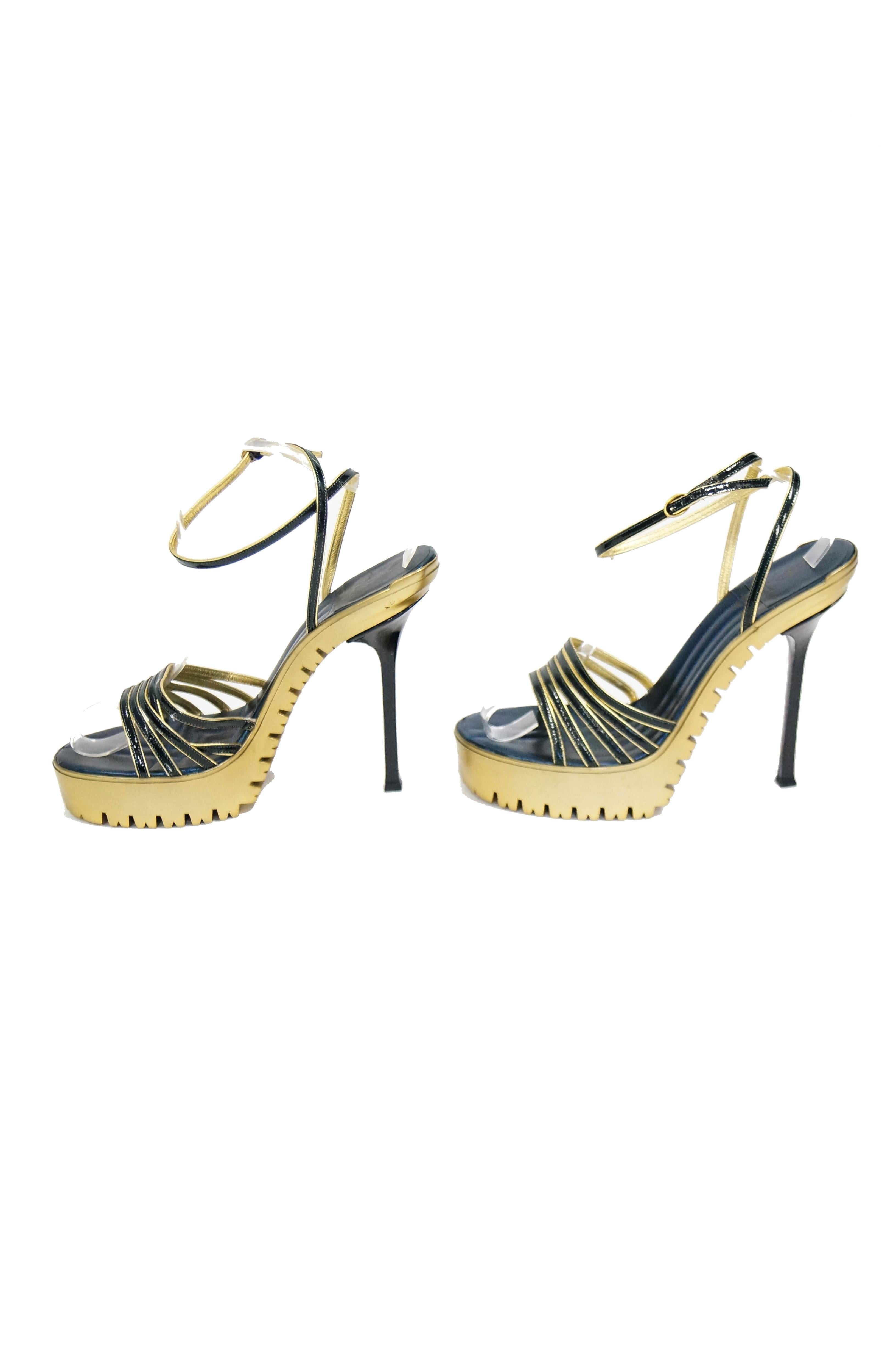 ysl gold platform heels
