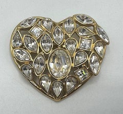 Yves Saint laurent Gold and Crystal Heart Shape Brooch