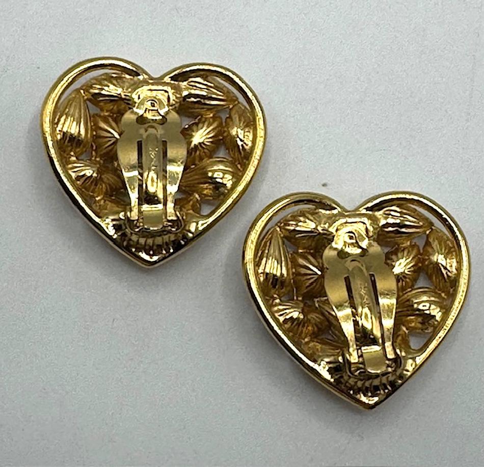 Yves Saint Laurent Gold and Crystal Heart Shape Earrings For Sale 6