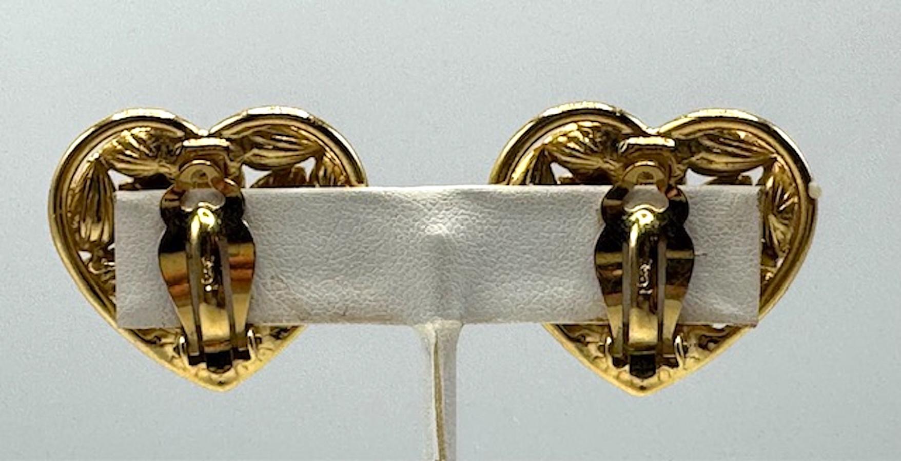 Yves Saint Laurent Gold and Crystal Heart Shape Earrings For Sale 9