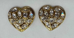 Yves Saint Laurent Gold and Crystal Heart Shape Earrings