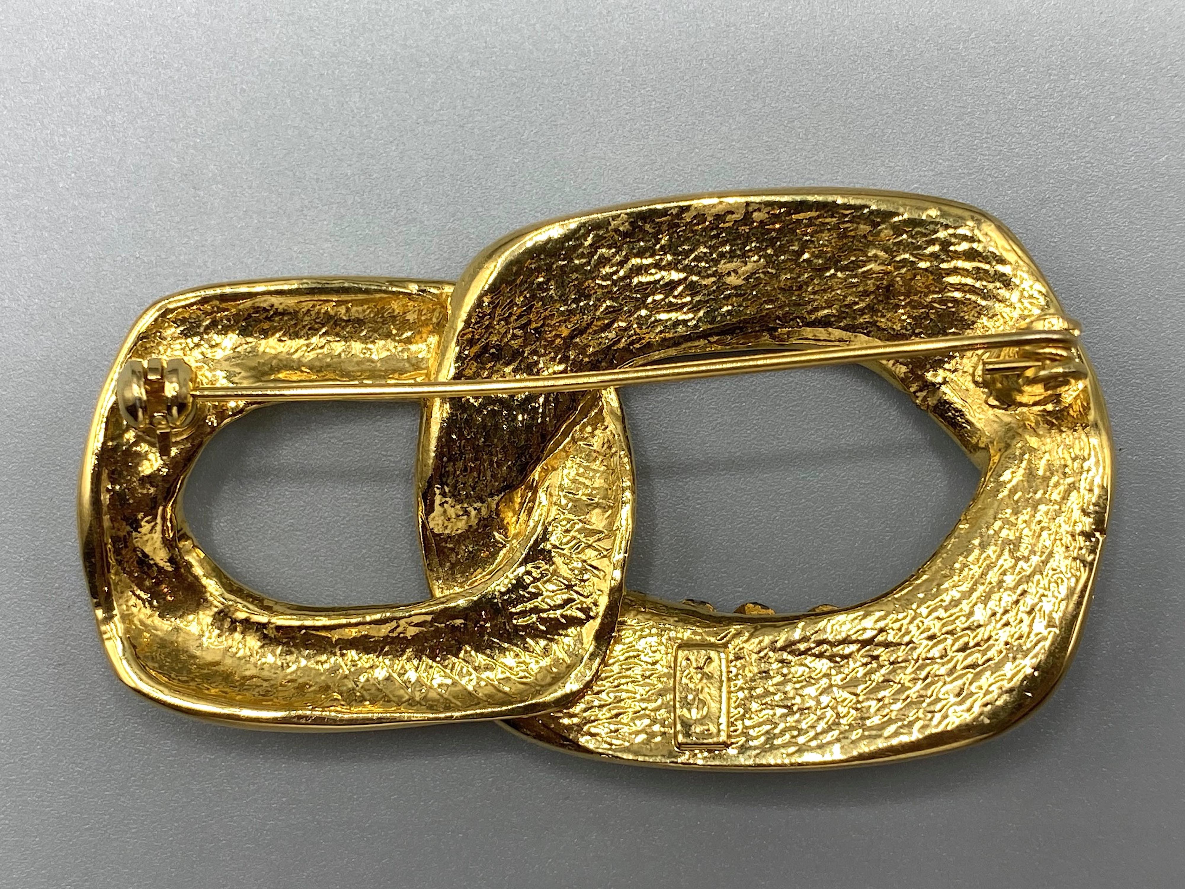 Yves Saint Laurent 1980s Gold & Rhinestone Link Brooch For Sale 2