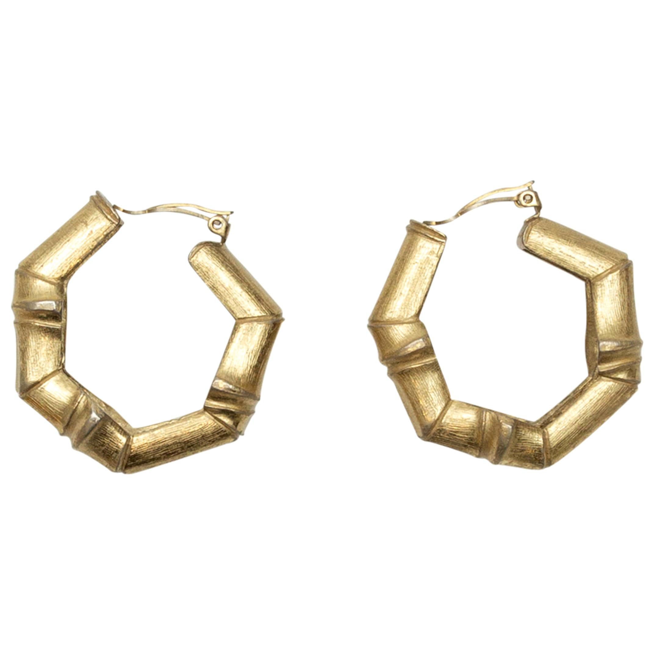 Yves Saint Laurent Gold Bamboo Clip-On Hoop Earrings