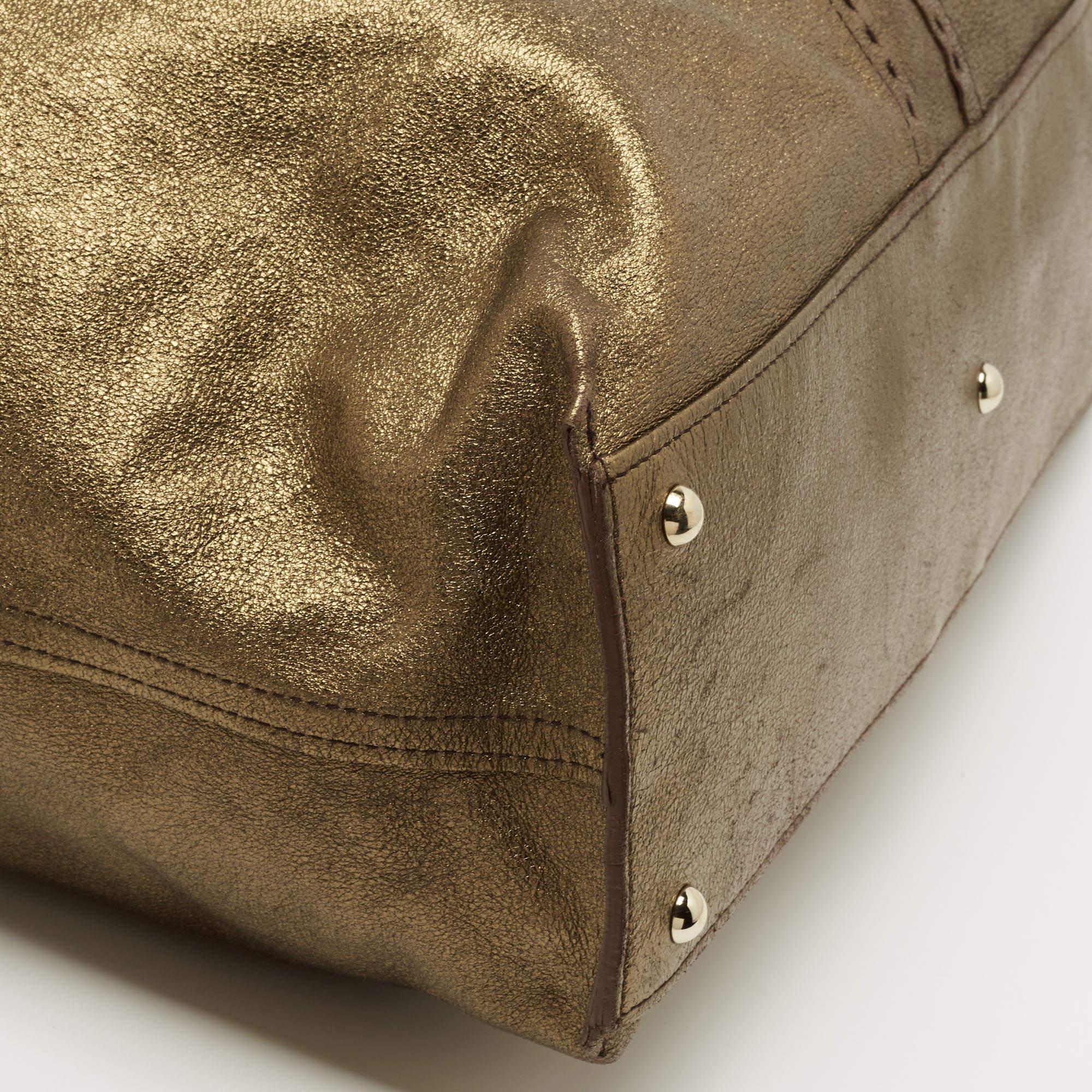 Yves Saint Laurent Gold/Brown Leather Reversible Double Sac Y Tote 6