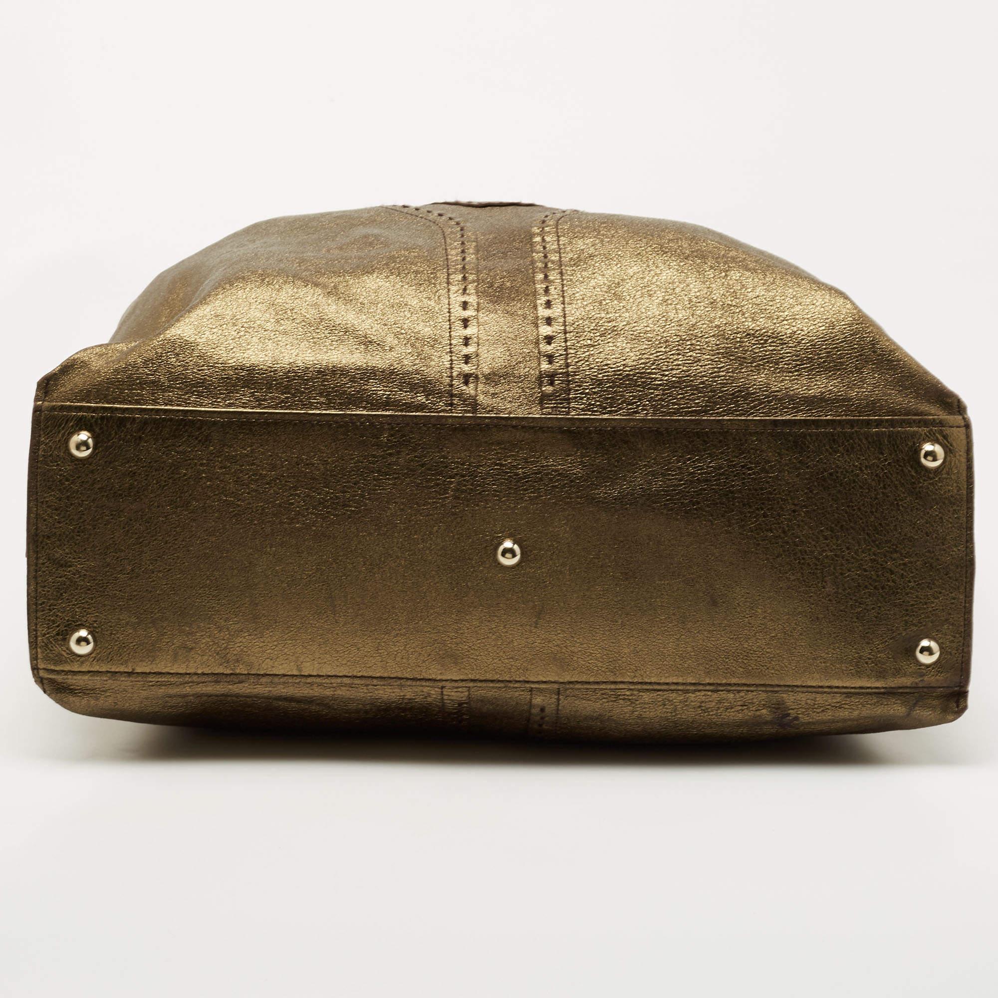 Yves Saint Laurent Gold/Brown Leather Reversible Double Sac Y Tote 1