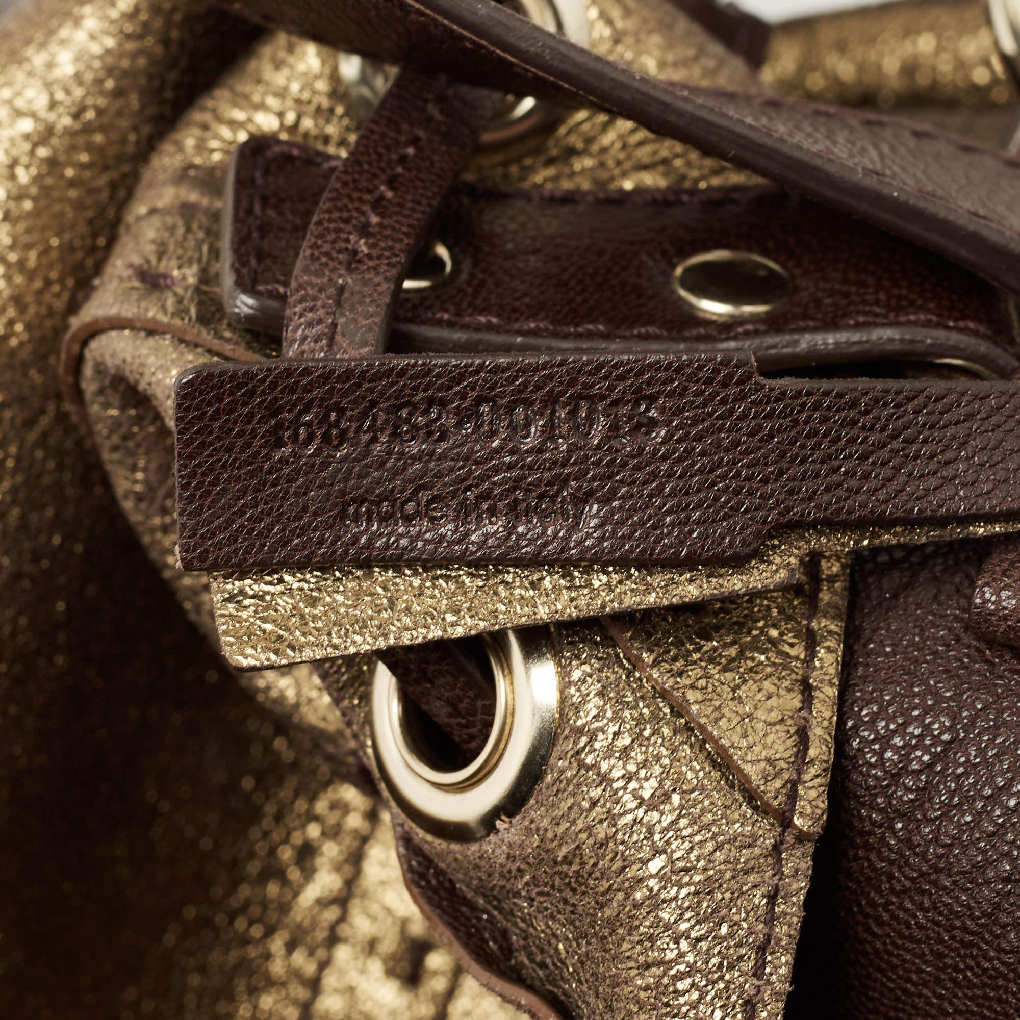 Yves Saint Laurent Gold/Brown Leather Reversible Double Sac Y Tote 3
