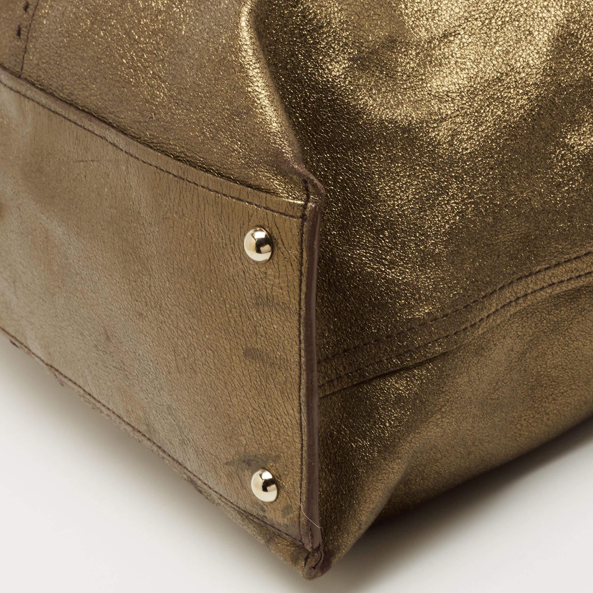 Yves Saint Laurent Gold/Brown Leather Reversible Double Sac Y Tote 4