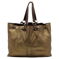 Yves Saint Laurent Gold/Brown Leather Reversible Double Sac Y Tote