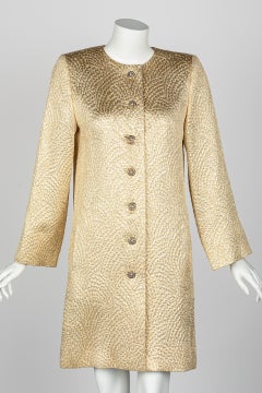 Yves Saint Laurent Gold Evening Coat w/ Jeweled Buttons YSL, 1990s
