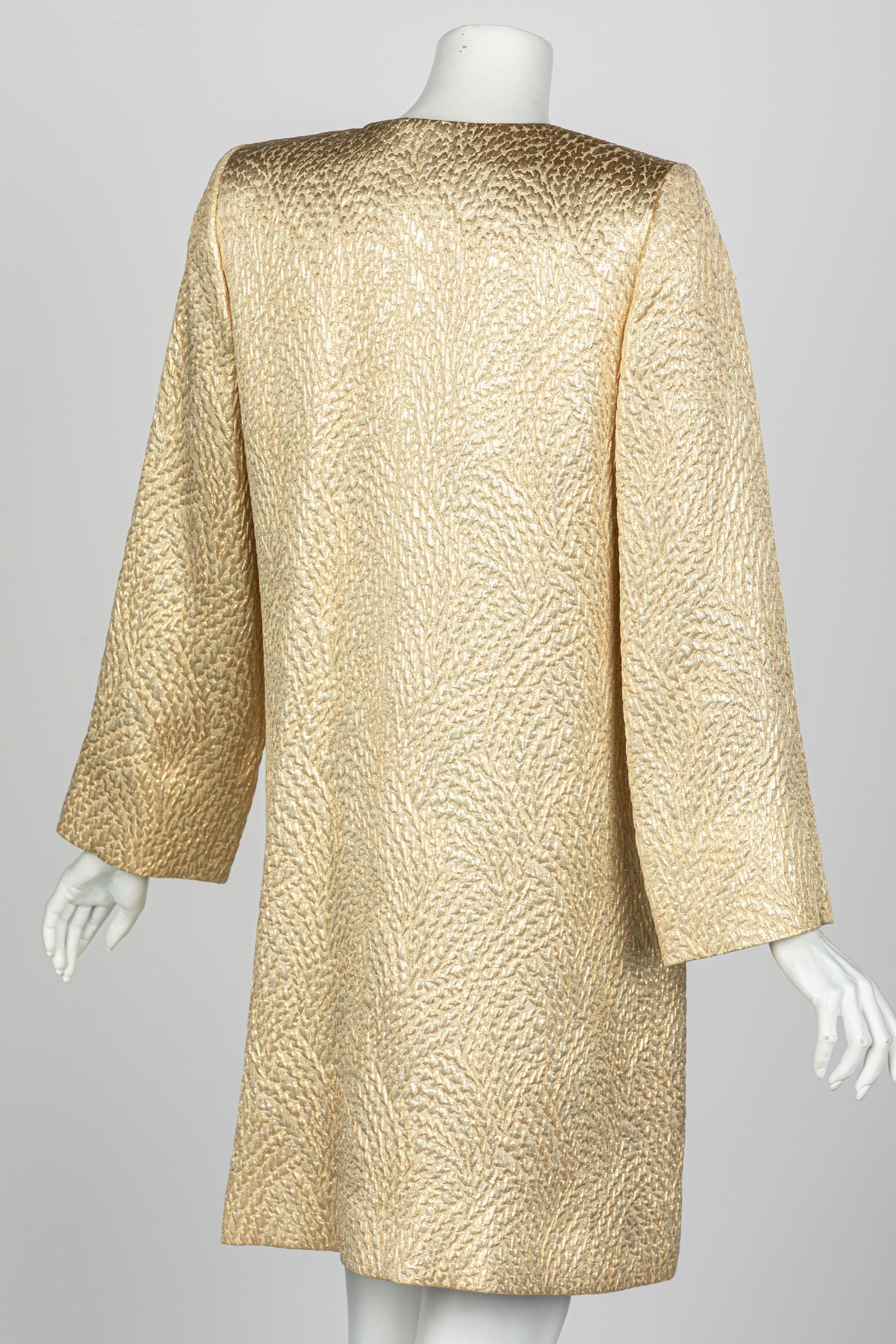 Women's Yves Saint Laurent Gold Evening Coat w/ Jeweled Buttons YSL, 1990s For Sale
