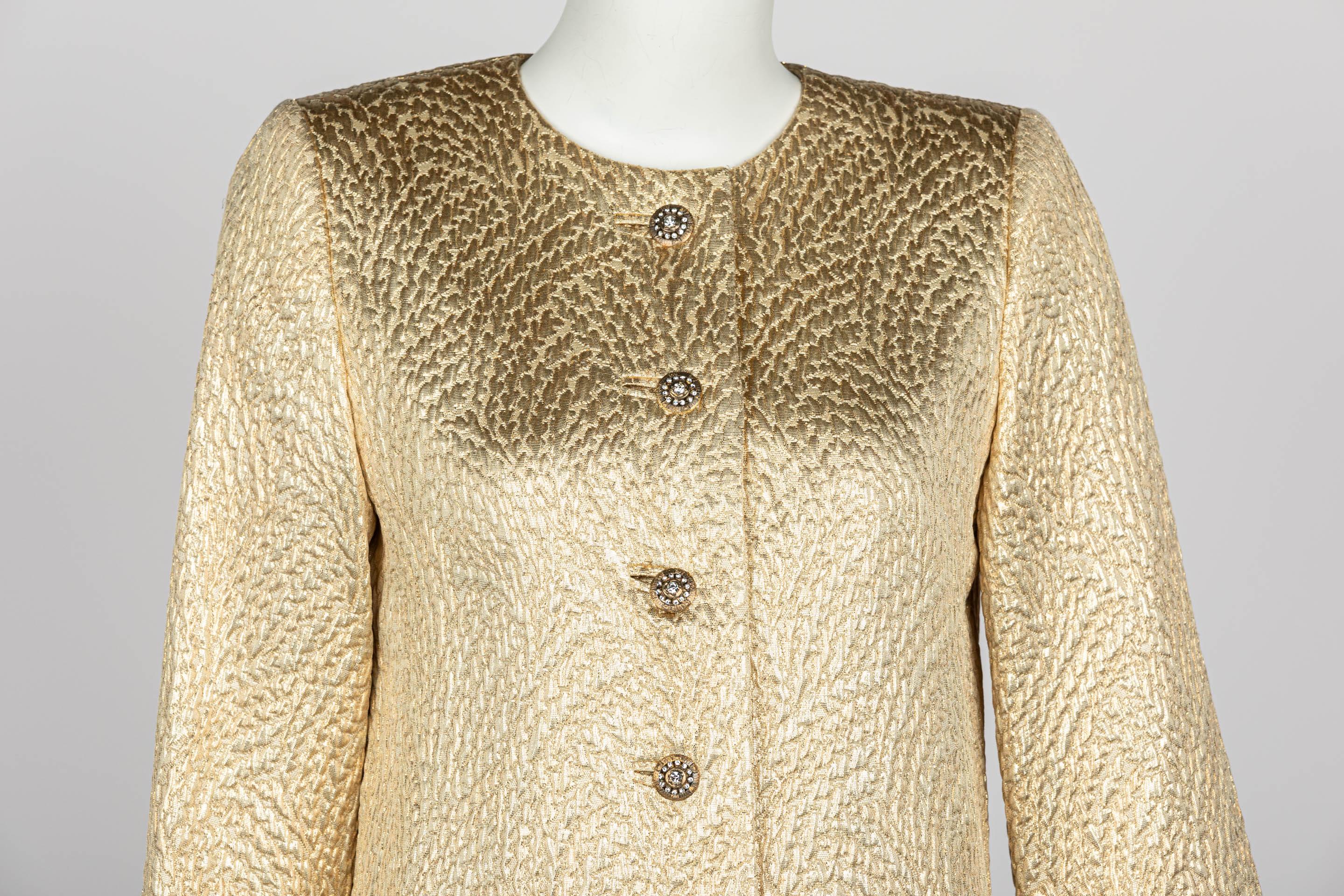 Yves Saint Laurent Gold Evening Coat w/ Jeweled Buttons YSL, 1990s For Sale 2