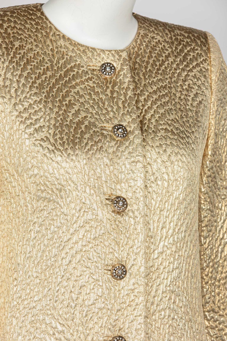 Yves Saint Laurent Gold Evening Coat w/ Jewelled Buttons YSL, 1990s For ...