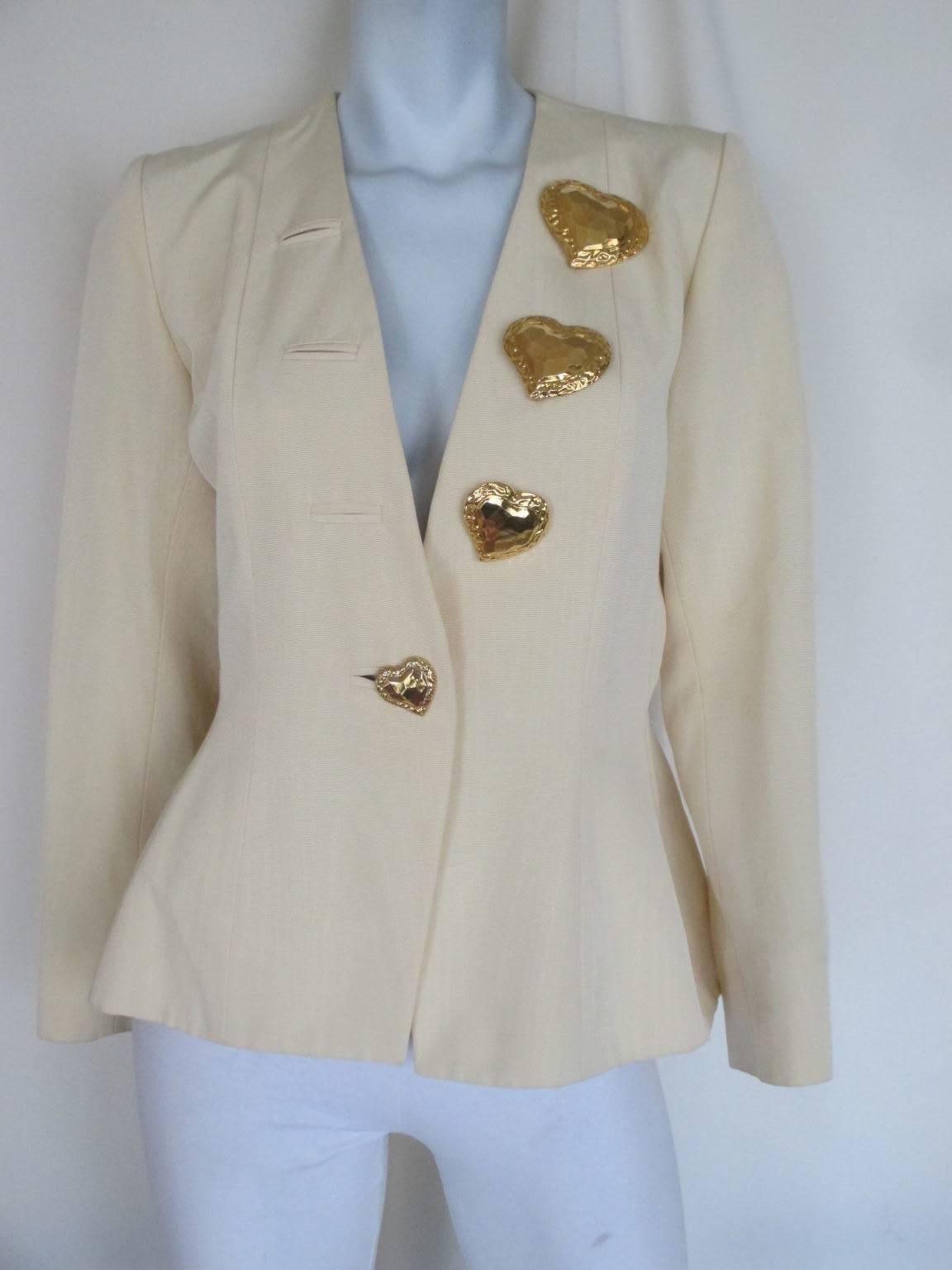 yves saint laurent gold heart buttons jacket In Good Condition In Amsterdam, NL