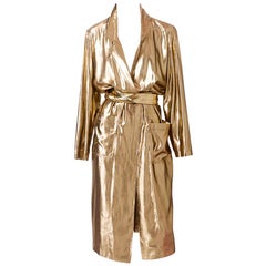 Yves Saint Laurent Gold Lame Belted Coat/Dress