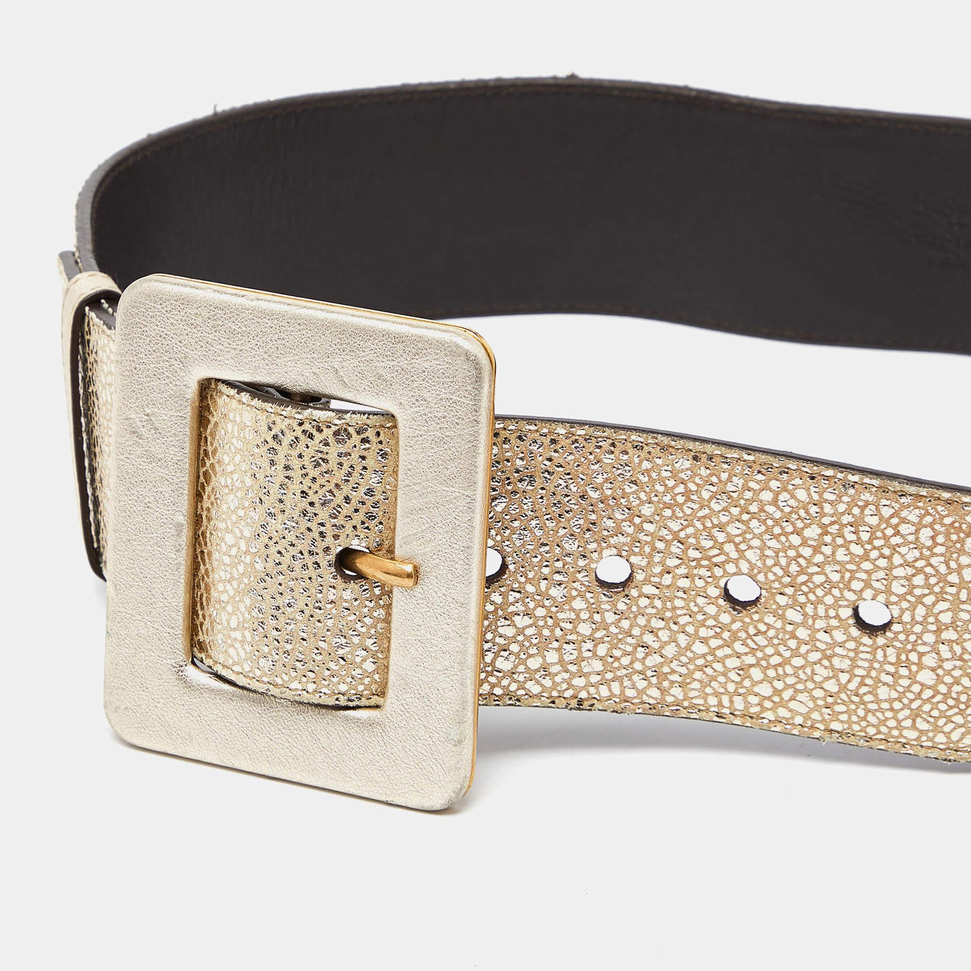 Women's Yves Saint Laurent Gold Leather Buckle Waist Belt 70CM For Sale