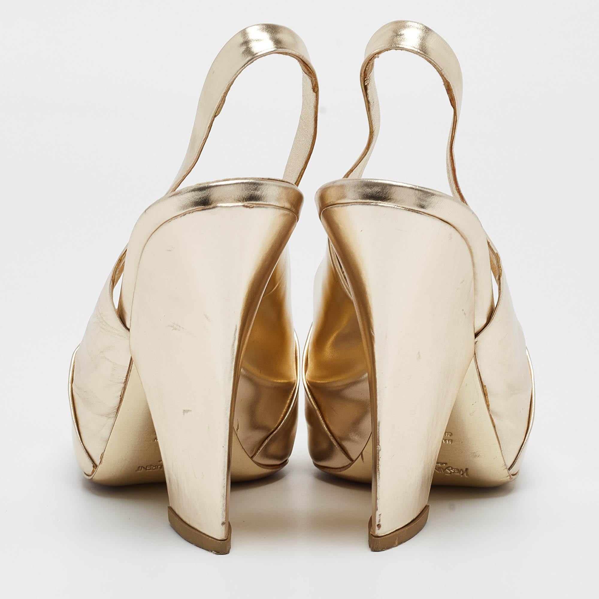 Yves Saint Laurent Gold Leather Cut Out Slingback Pumps Size 38 1