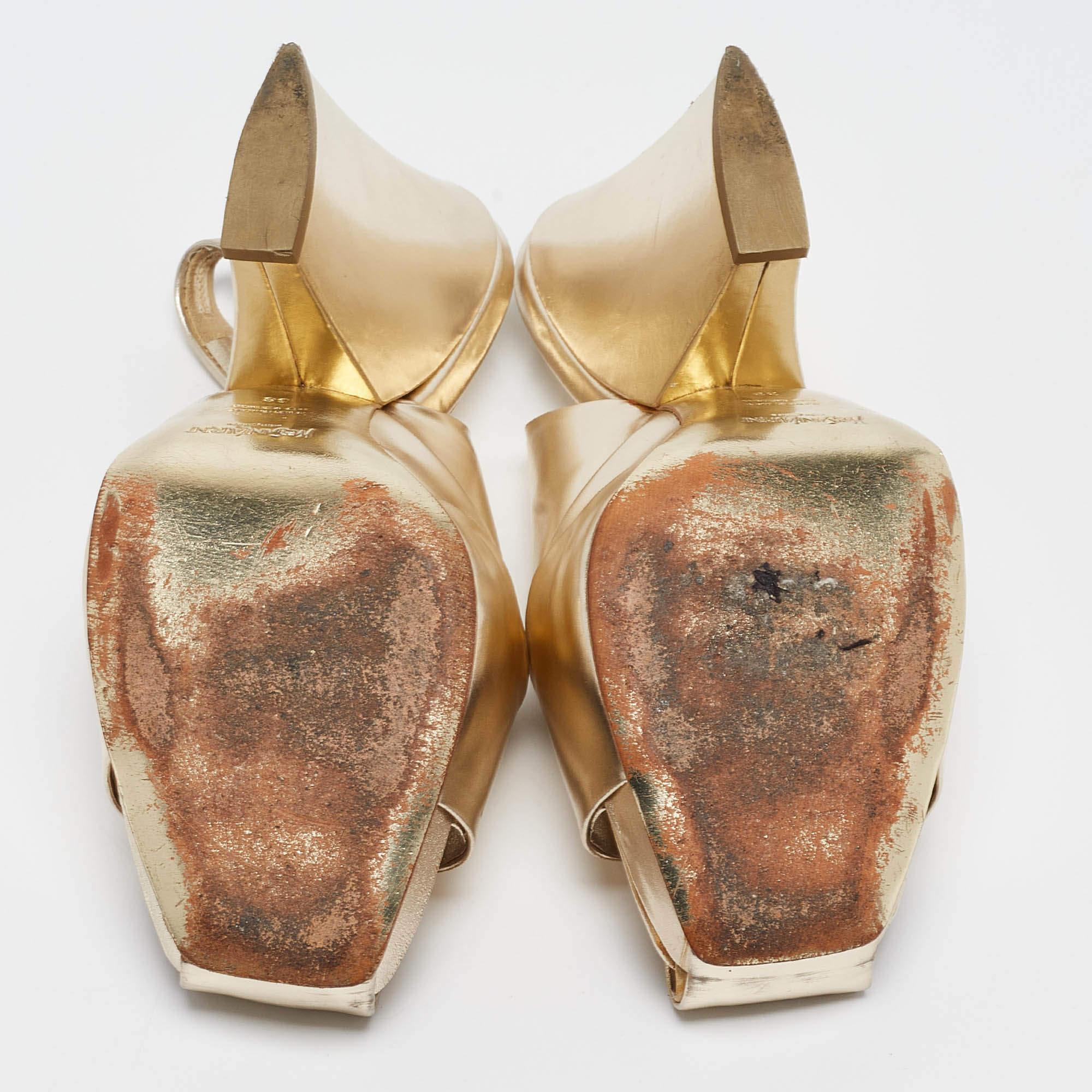 Yves Saint Laurent Gold Leather Cut Out Slingback Pumps Size 38 2