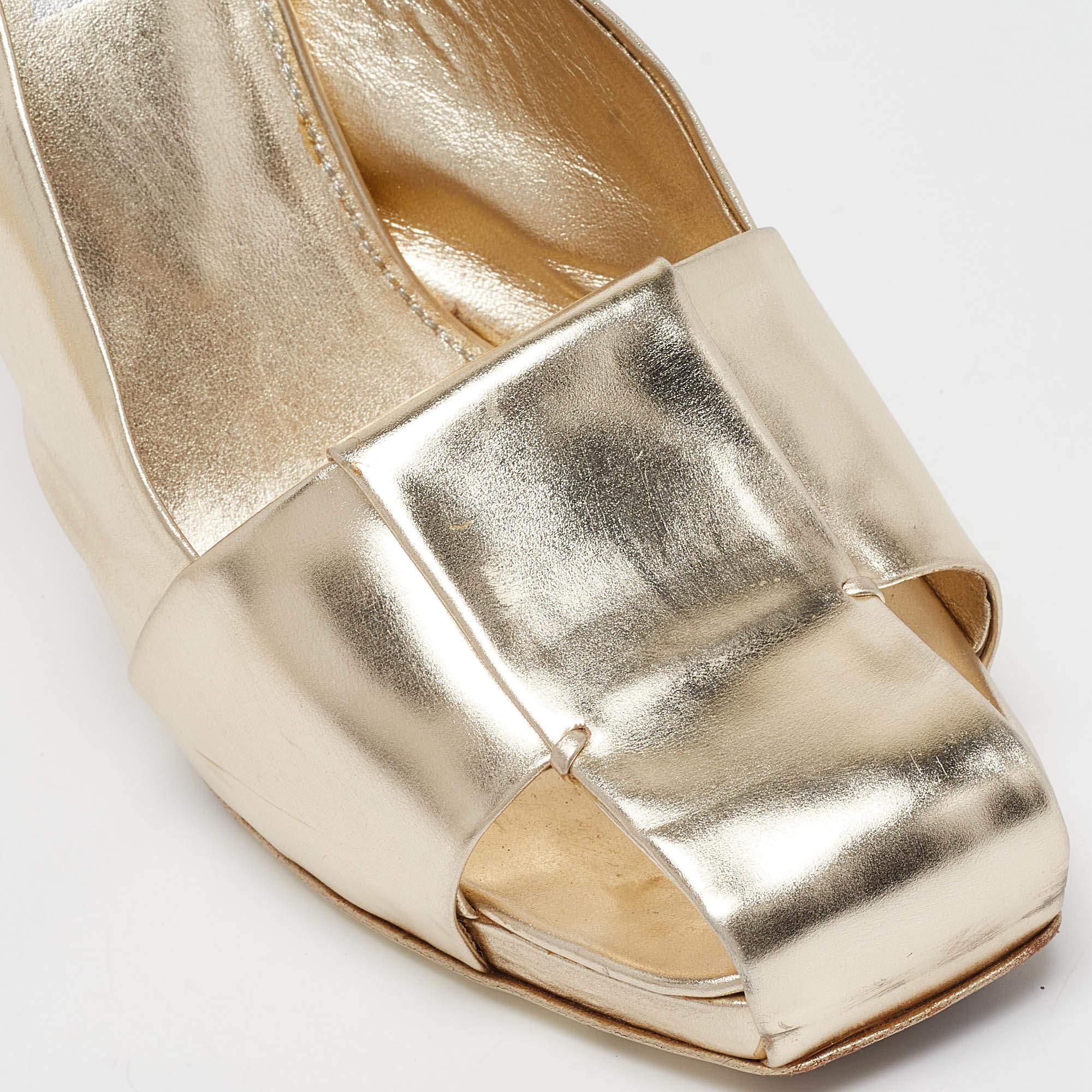 Yves Saint Laurent Gold Leather Cut Out Slingback Pumps Size 38 3