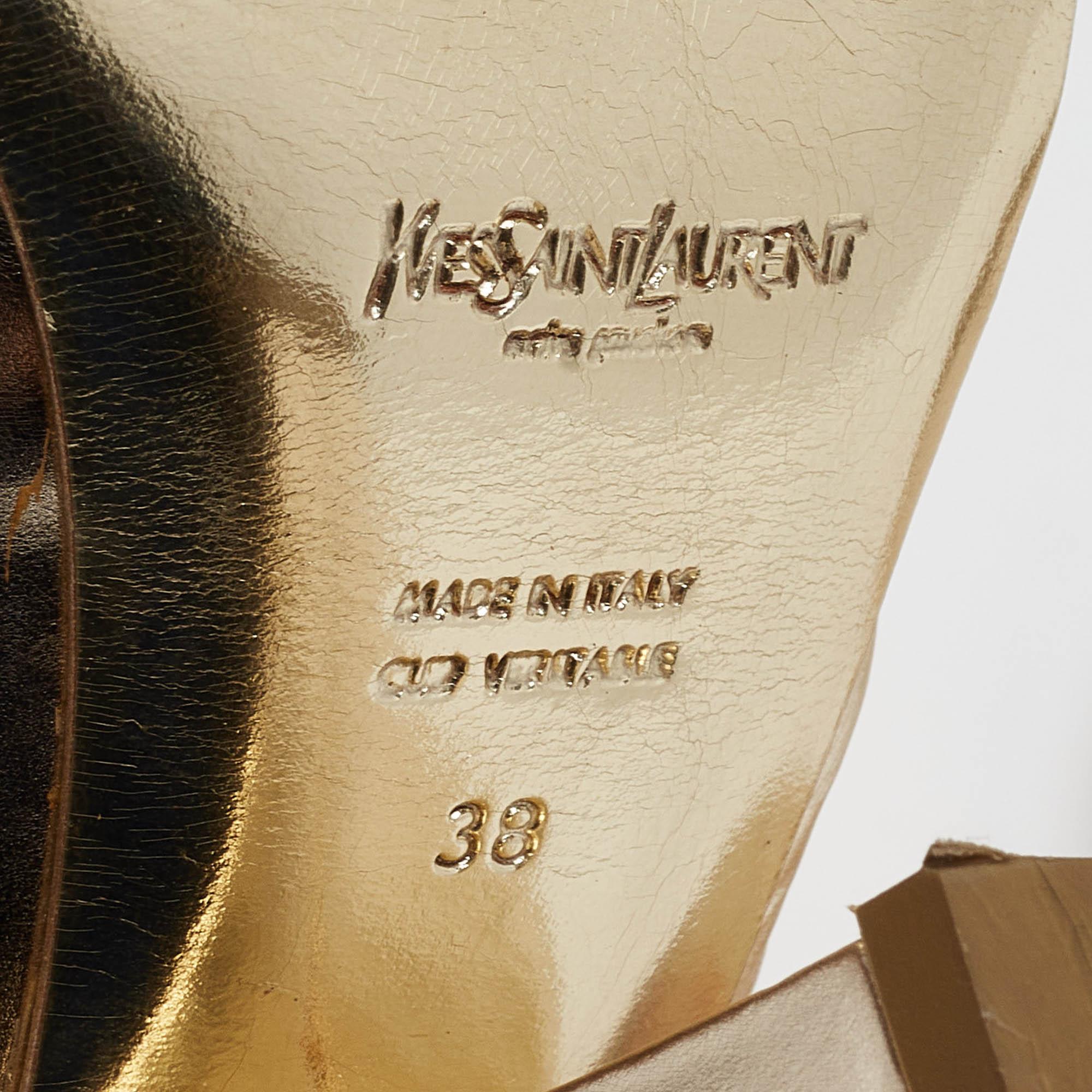 Yves Saint Laurent Gold Leather Cut Out Slingback Pumps Size 38 4