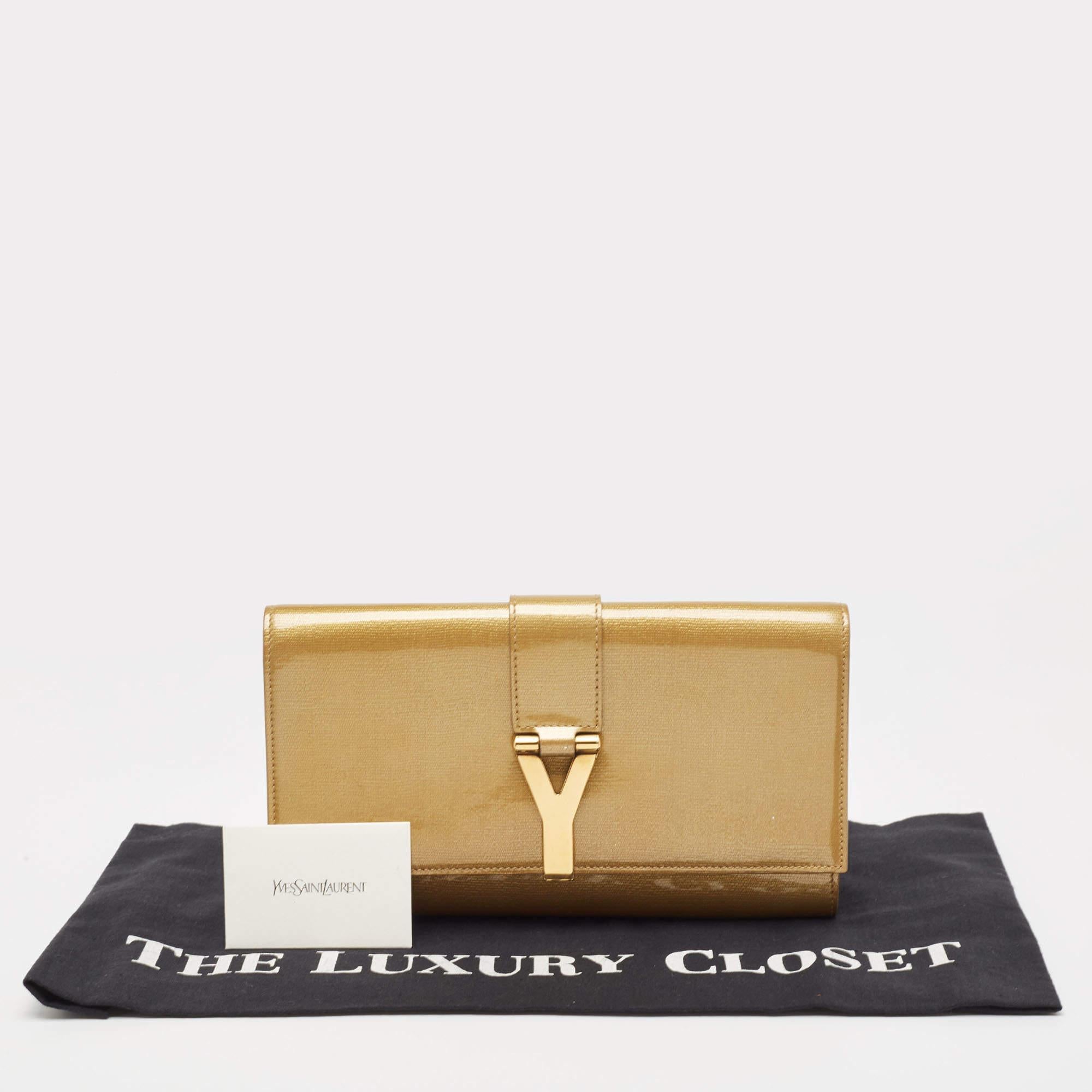 Yves Saint Laurent Gold Leather Large Chyc Clutch 7