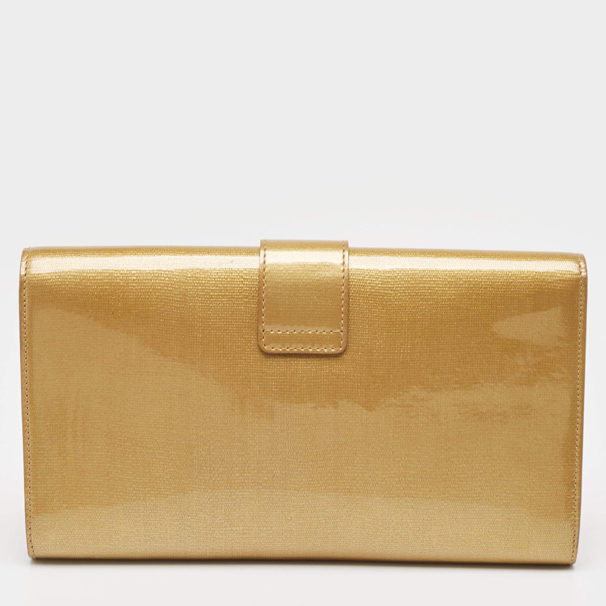 Yves Saint Laurent Gold Leather Large Chyc Clutch 2