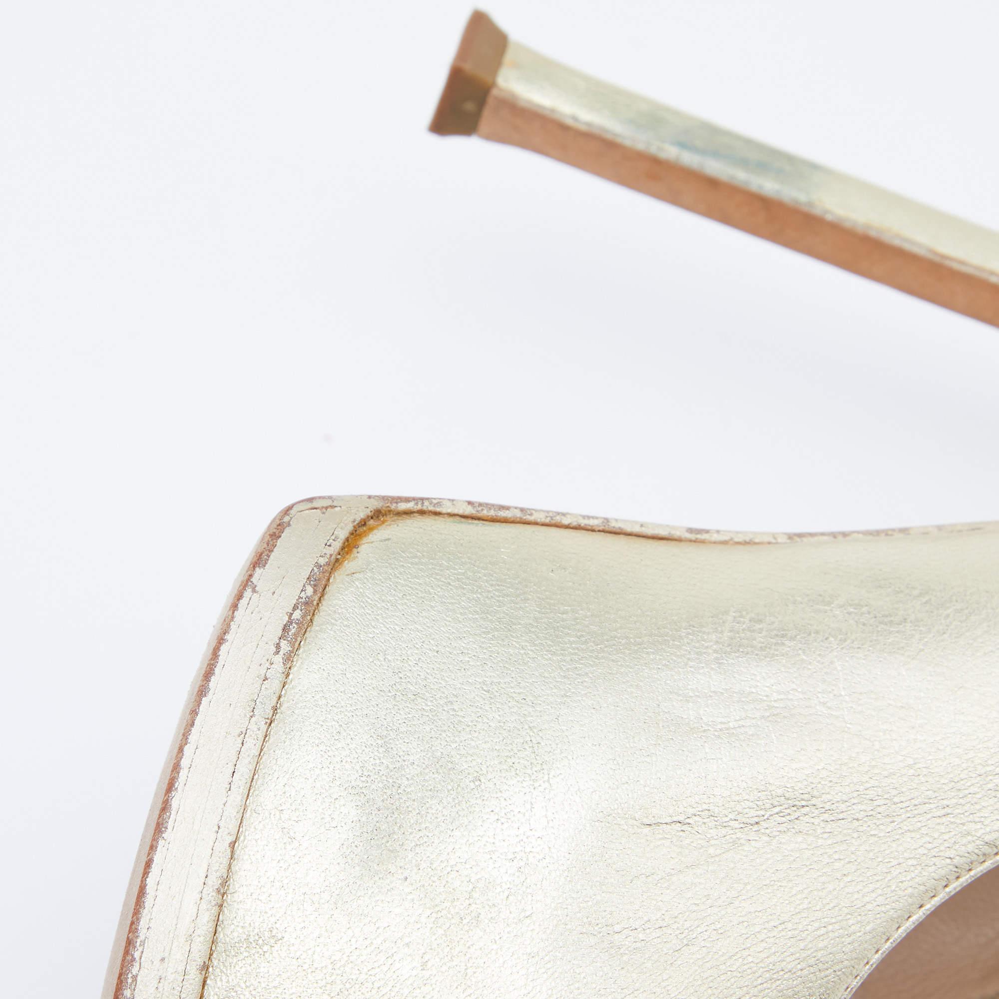 Yves Saint Laurent Gold Leather Tribtoo Platform Pumps Size 38.5 For Sale 4