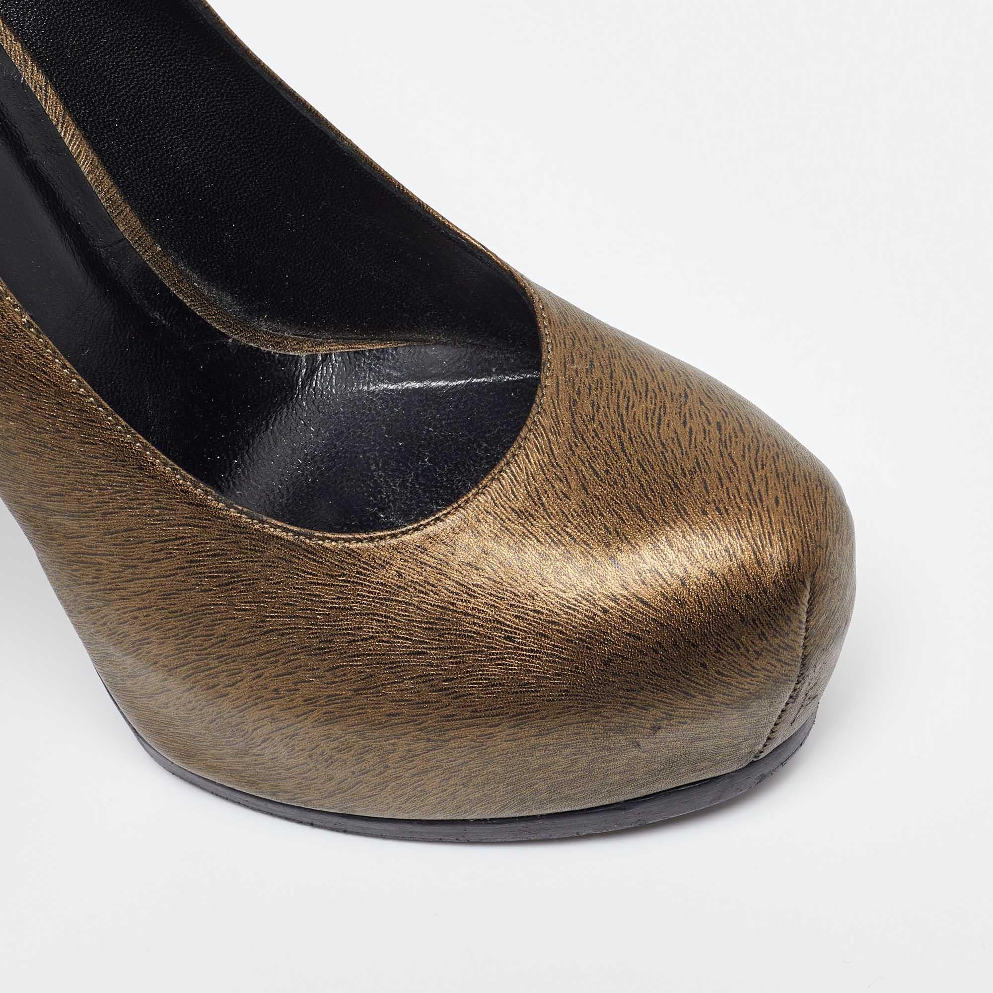 Yves Saint Laurent Gold Leather Tribtoo Platform Pumps Size 39 2
