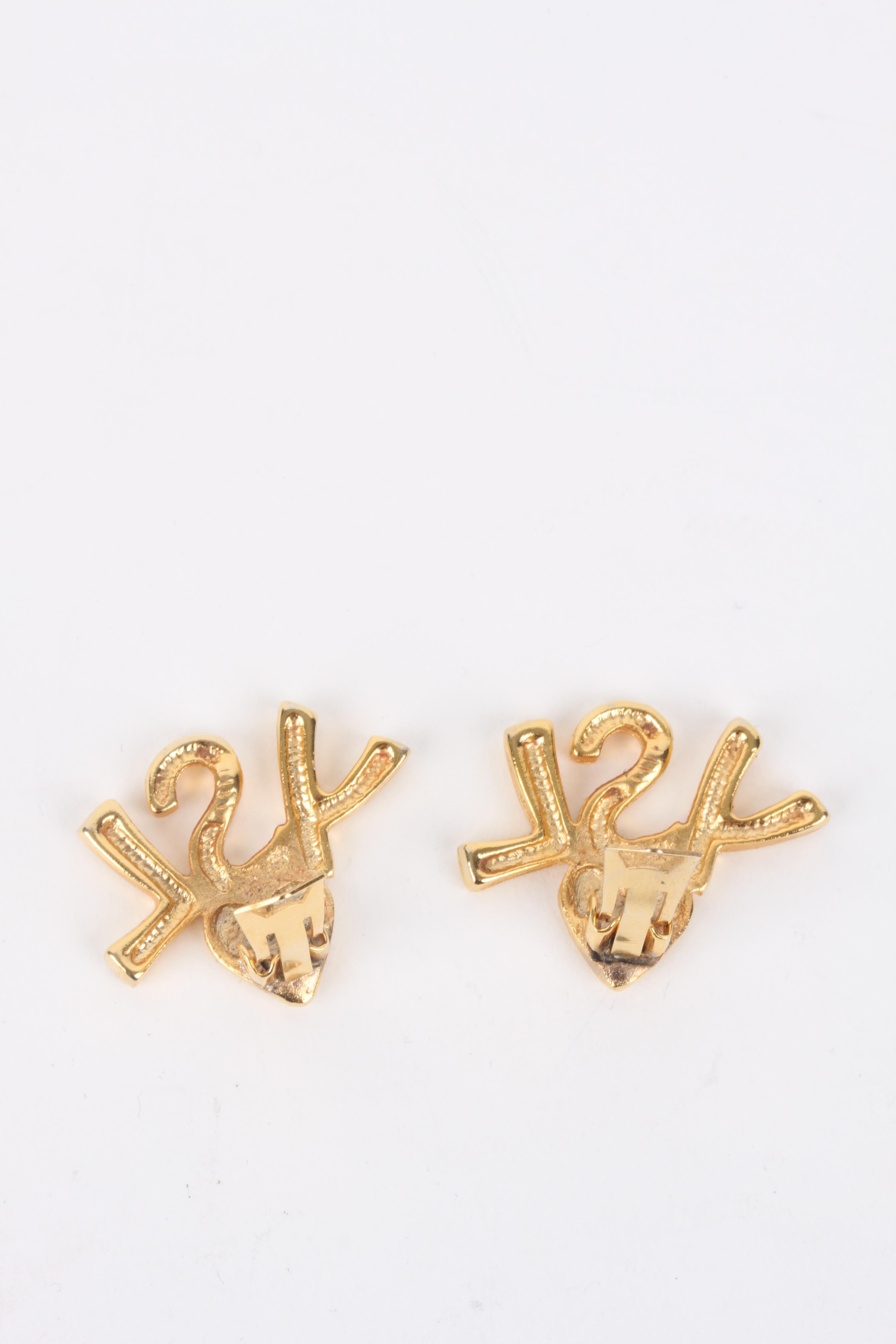 Women's or Men's Yves Saint Laurent Gold Logo Initials Heart Clip-On Earrings For Sale