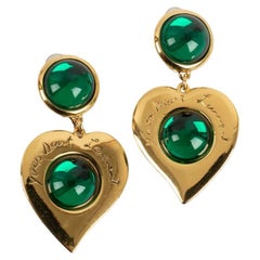 Yves Saint Laurent Gold Metal and Resin Heart Earrings